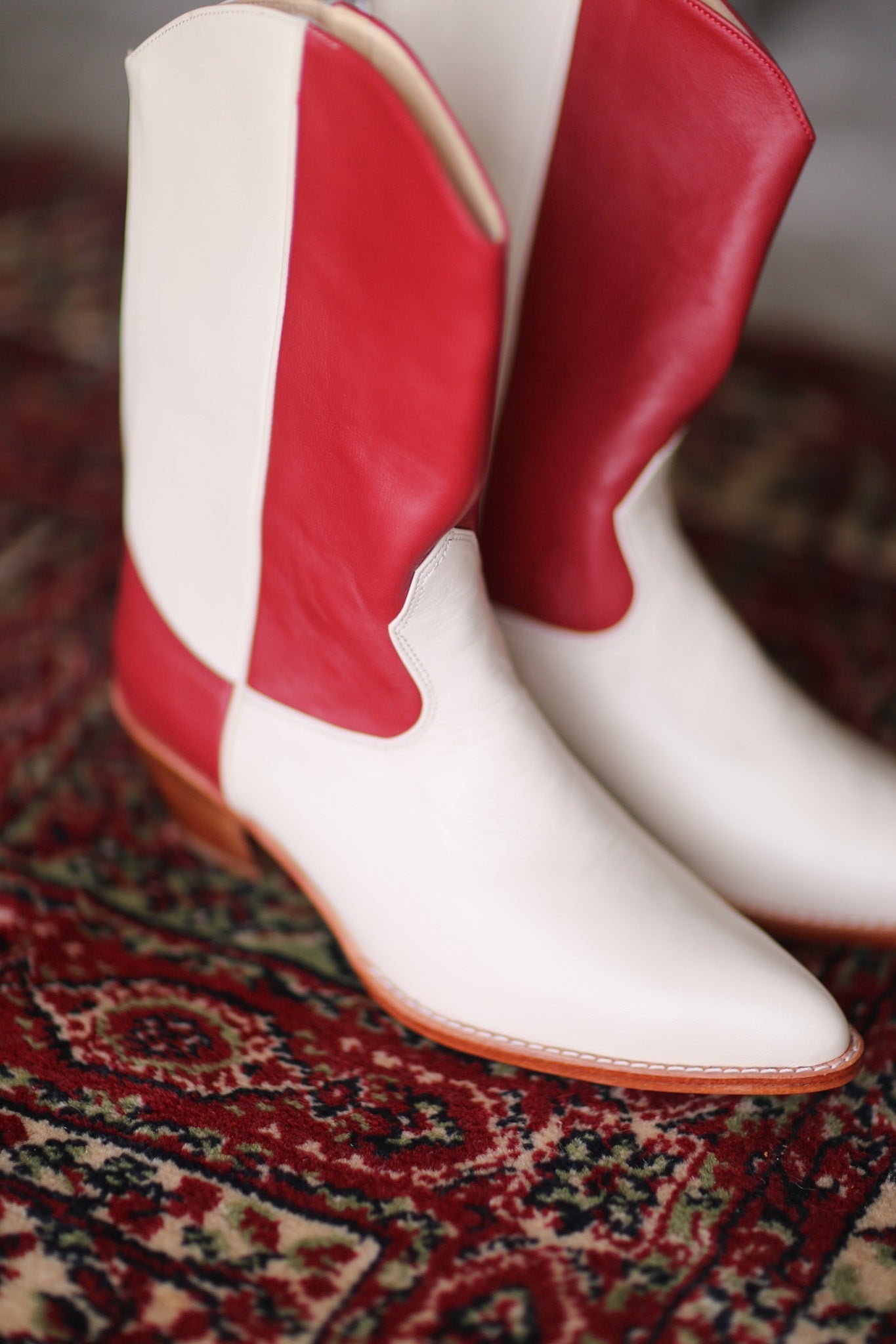 CREAM RED WESTERN BOOTS GUSTAV - BANGKOK TAILOR CLOTHING STORE - HANDMADE CLOTHING