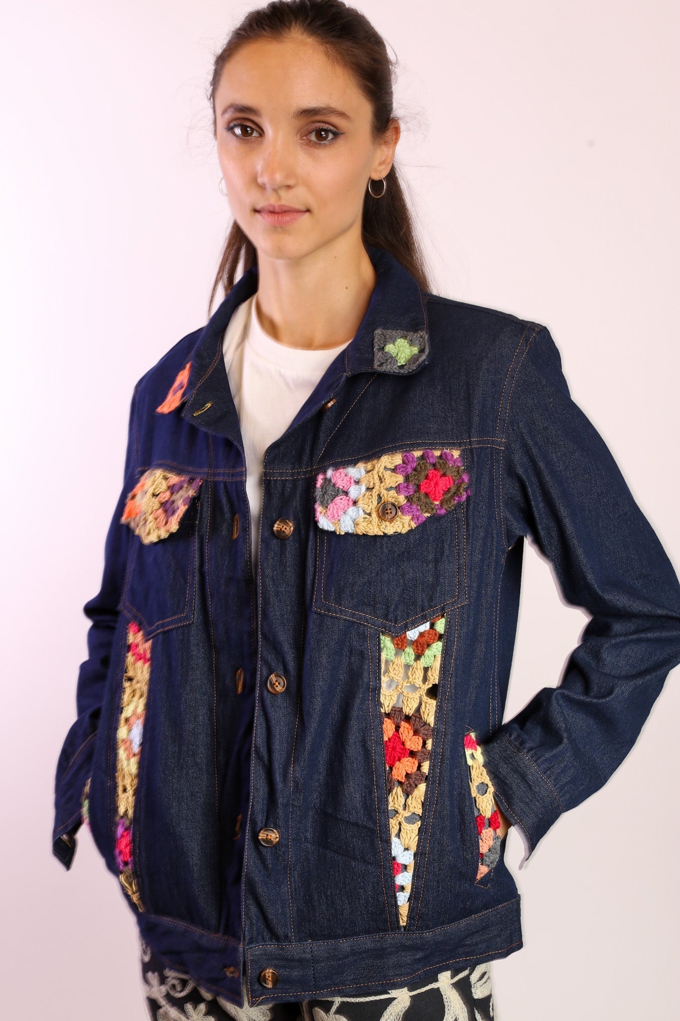 DENIM CROCHET DETAIL JACKET LORINS - BANGKOK TAILOR CLOTHING STORE - HANDMADE CLOTHING