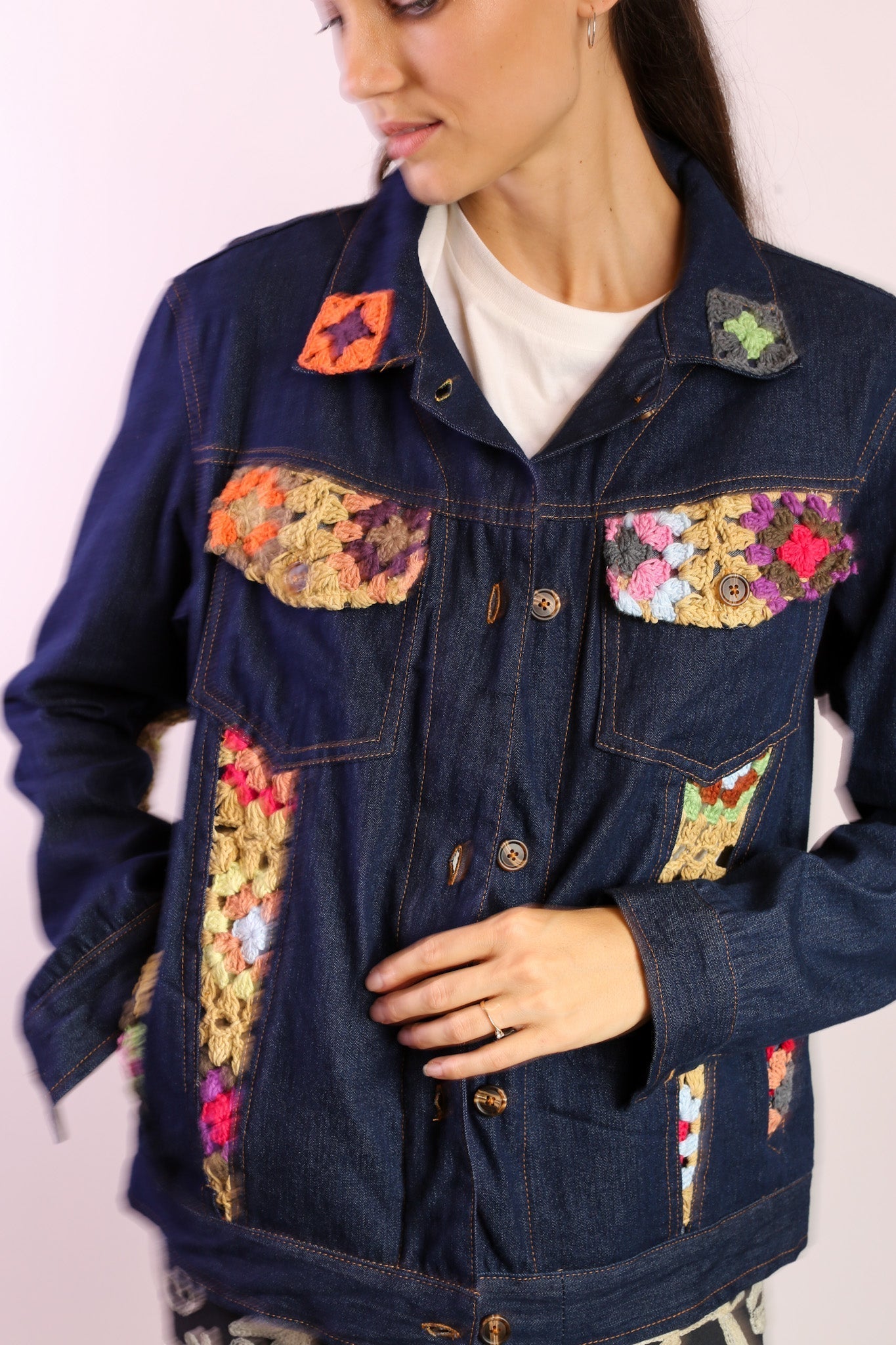 DENIM CROCHET DETAIL JACKET LORINS - BANGKOK TAILOR CLOTHING STORE - HANDMADE CLOTHING