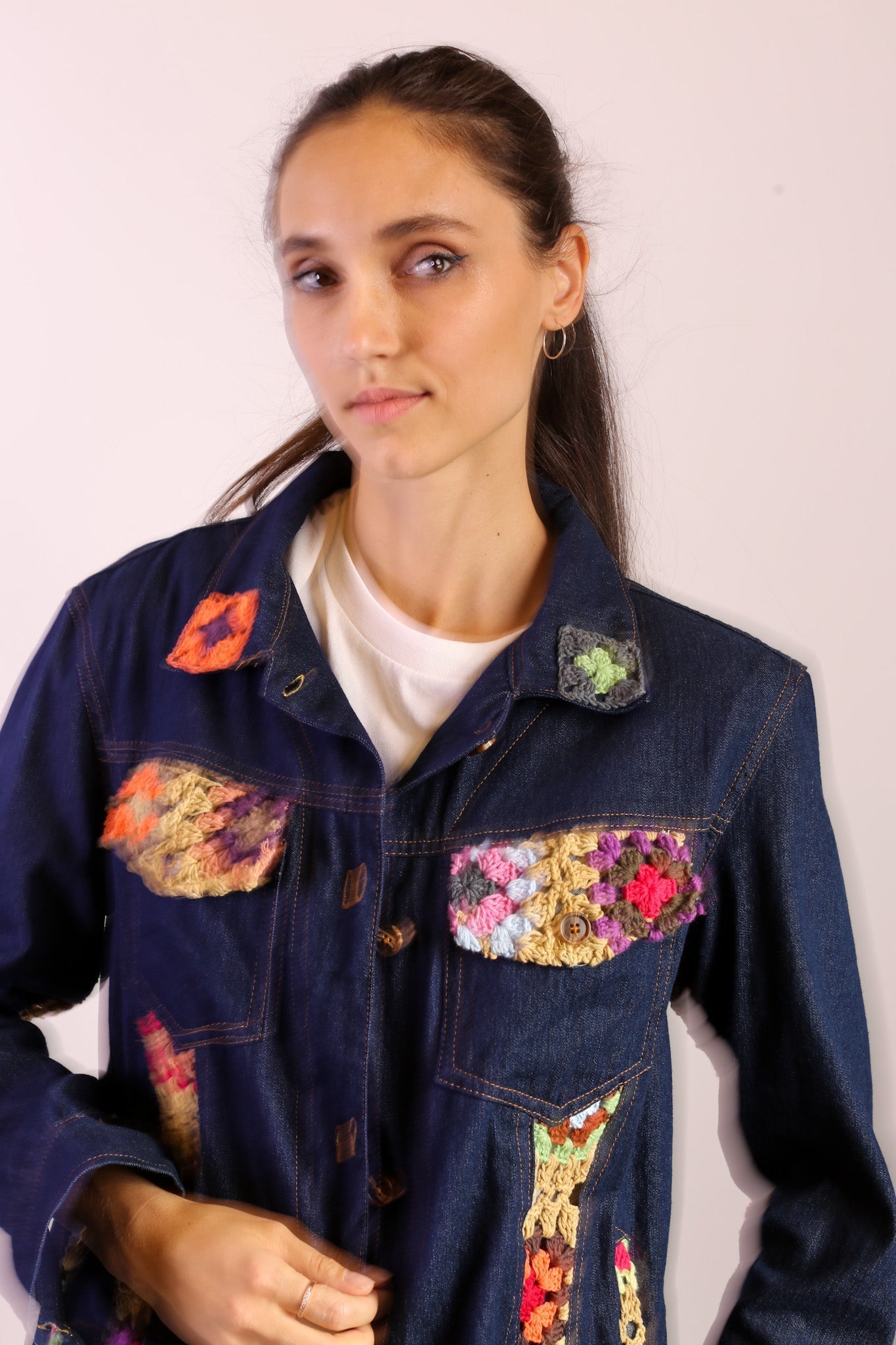 DENIM CROCHET DETAIL JACKET LORINS - BANGKOK TAILOR CLOTHING STORE - HANDMADE CLOTHING