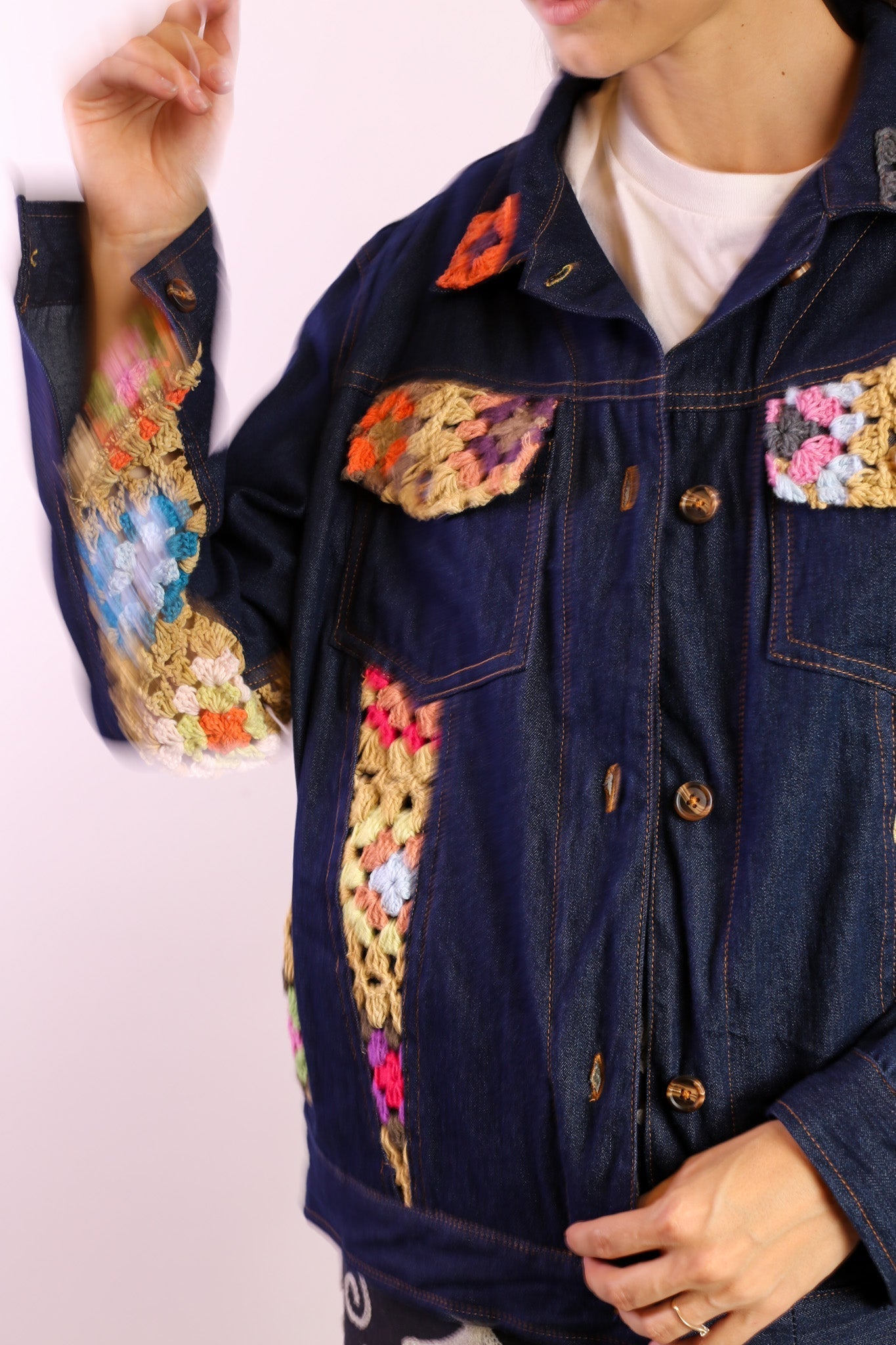 DENIM CROCHET DETAIL JACKET LORINS - BANGKOK TAILOR CLOTHING STORE - HANDMADE CLOTHING