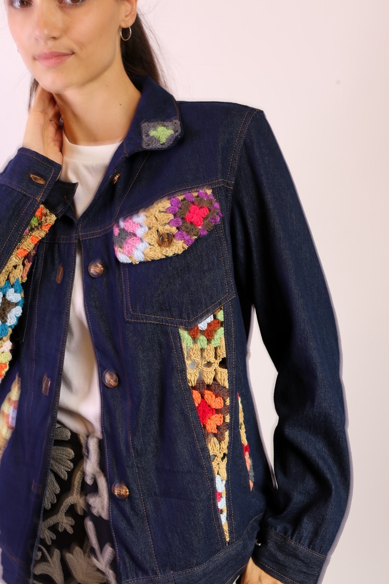 DENIM CROCHET DETAIL JACKET LORINS - BANGKOK TAILOR CLOTHING STORE - HANDMADE CLOTHING