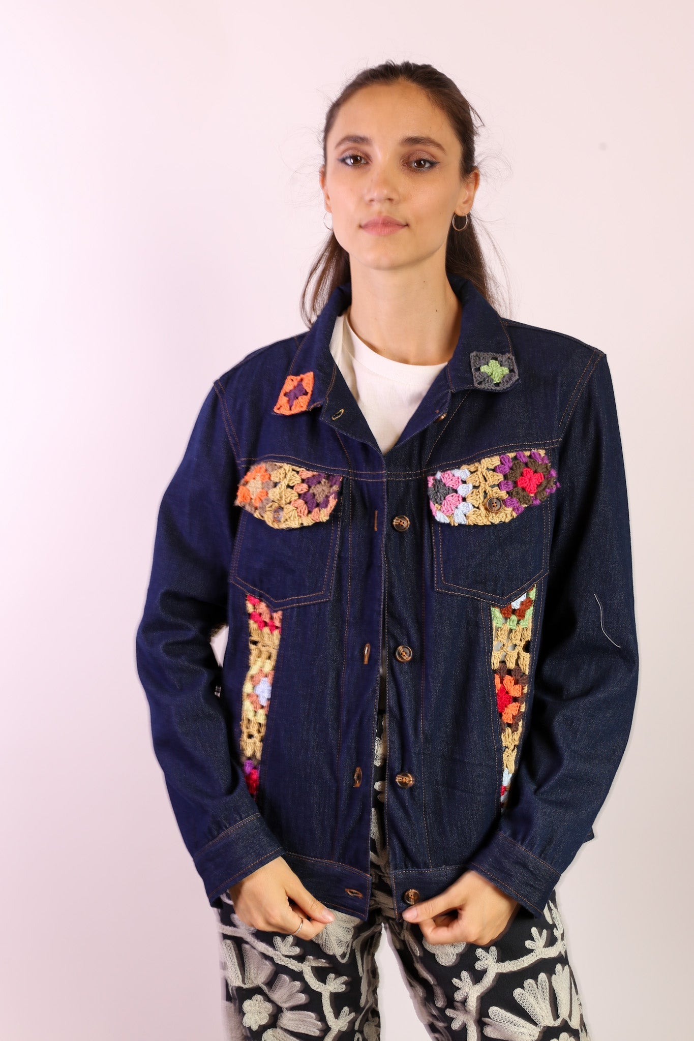 DENIM CROCHET DETAIL JACKET LORINS - BANGKOK TAILOR CLOTHING STORE - HANDMADE CLOTHING