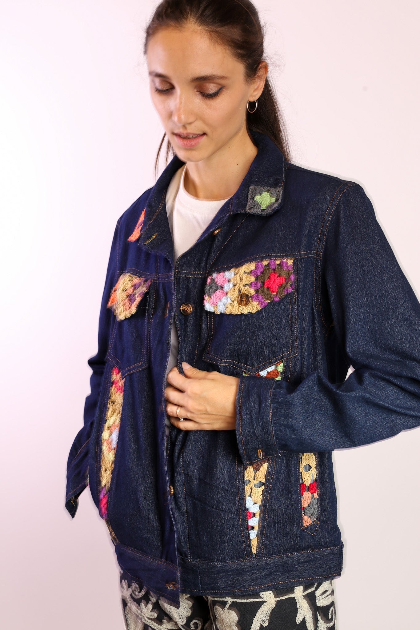 DENIM CROCHET DETAIL JACKET LORINS - BANGKOK TAILOR CLOTHING STORE - HANDMADE CLOTHING