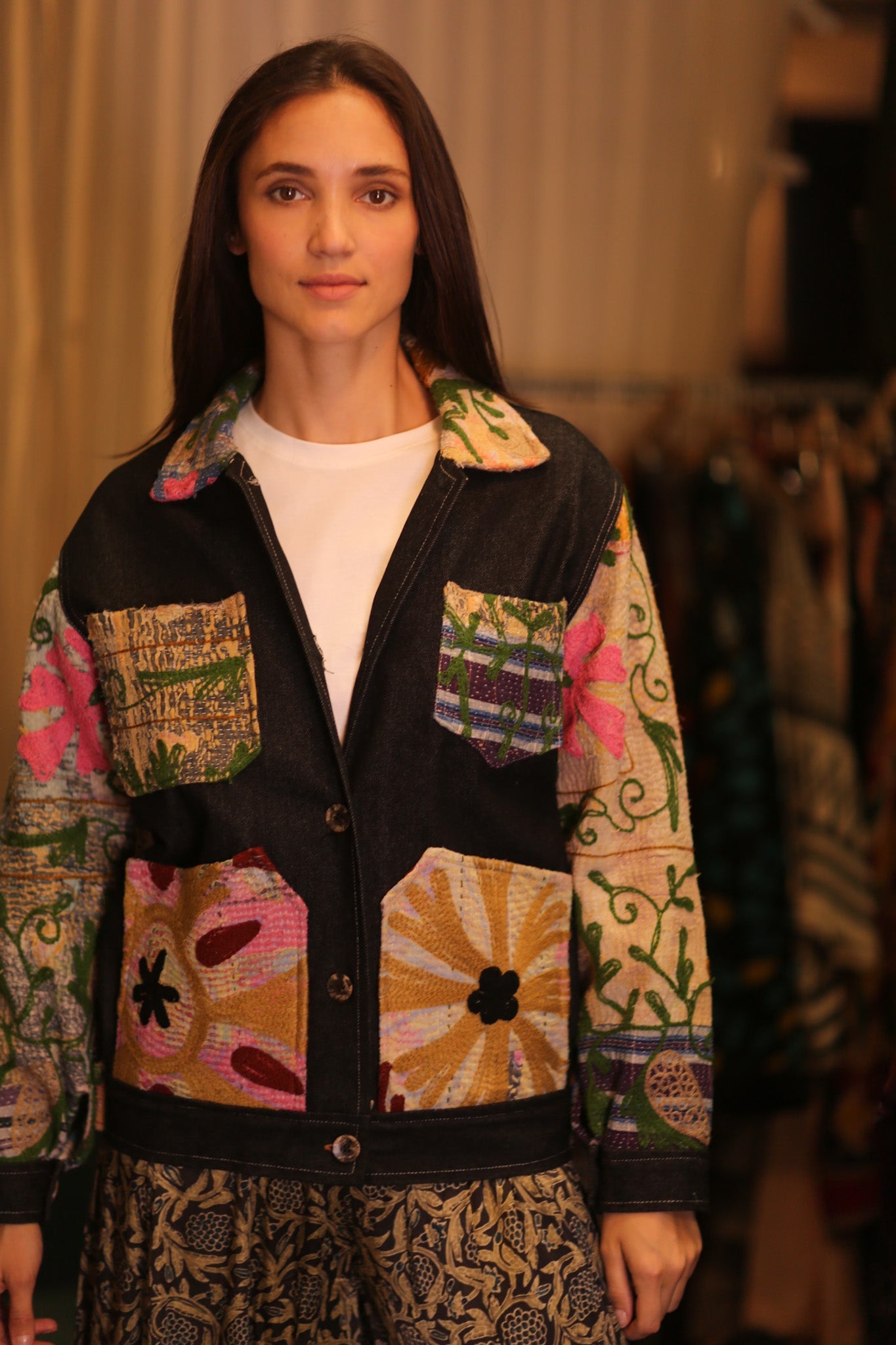 DENIM JACKET PATCHWORK FILAE - BANGKOK TAILOR CLOTHING STORE - HANDMADE CLOTHING