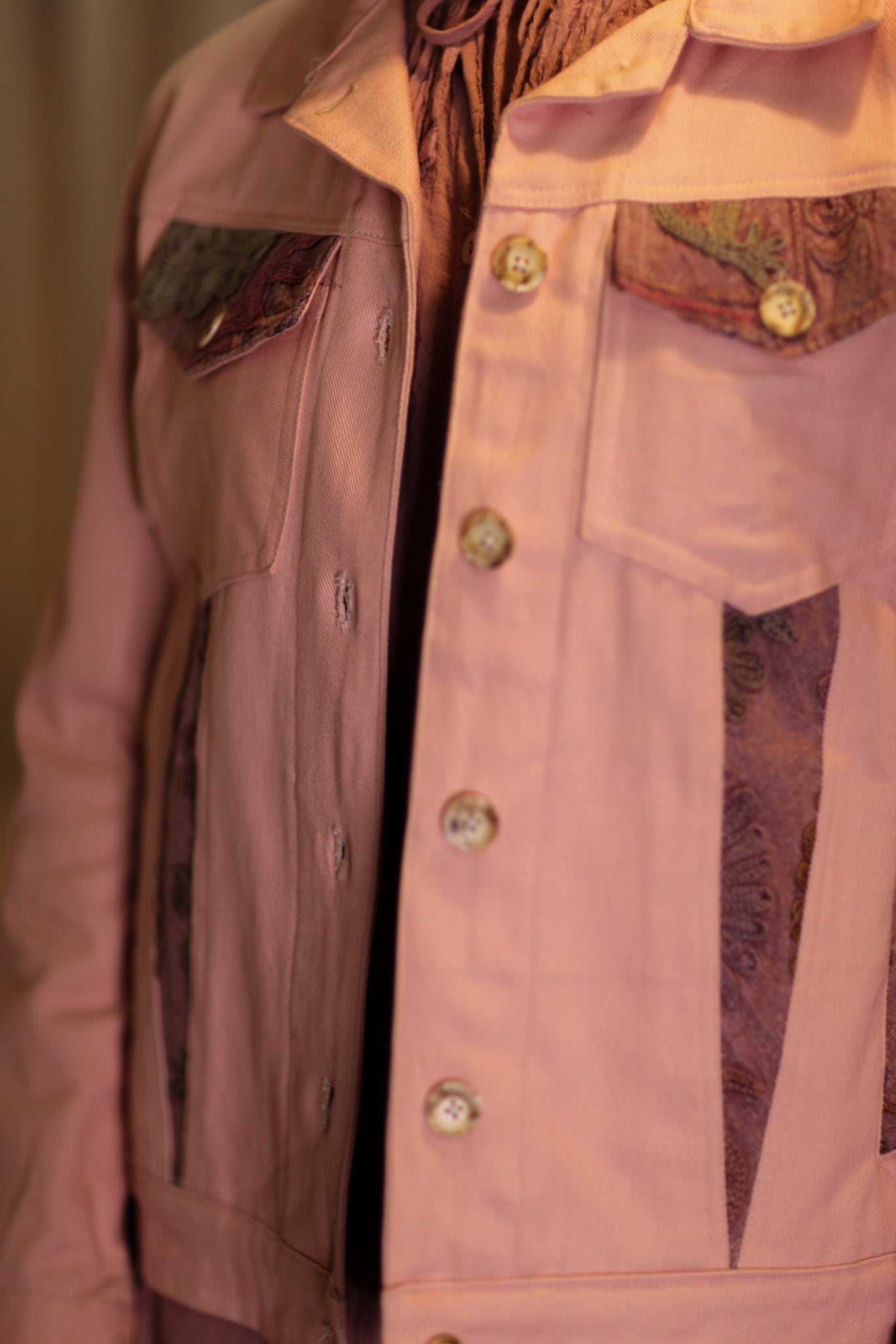 DENIM JACKET WITH SUZANI EMBROIDERY CANDY FLOSS - BANGKOK TAILOR CLOTHING STORE - HANDMADE CLOTHING