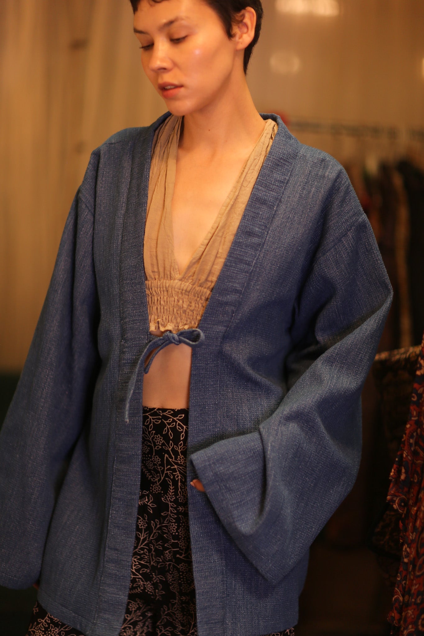 DENIM SHORT KIMONO JUENTRA DARKBLUE - BANGKOK TAILOR CLOTHING STORE - HANDMADE CLOTHING