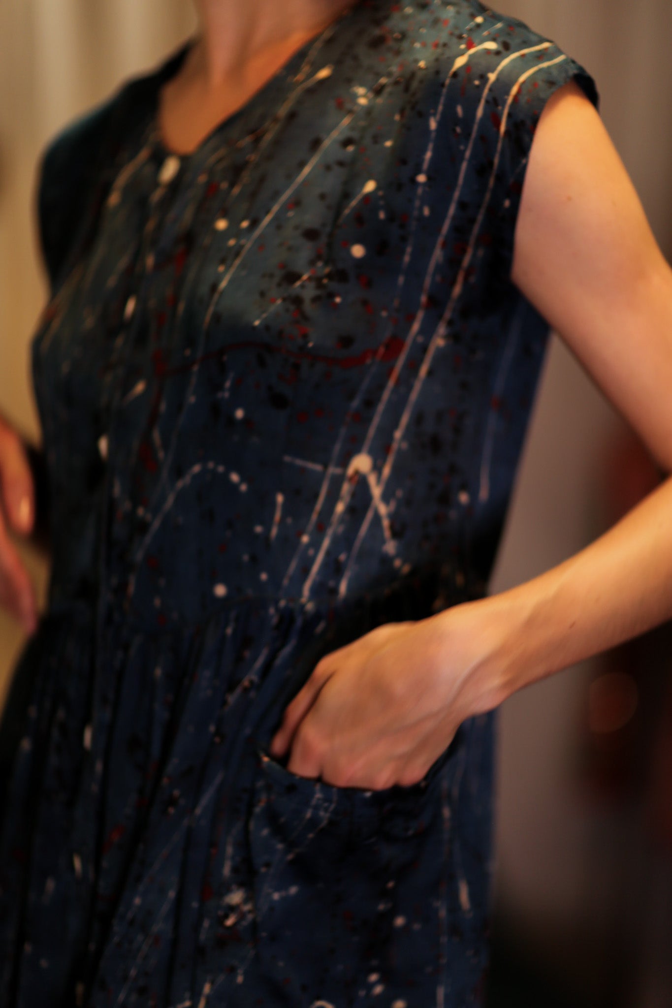 EDITH SILK DRESS BLUE PAINTER - BANGKOK TAILOR CLOTHING STORE - HANDMADE CLOTHING