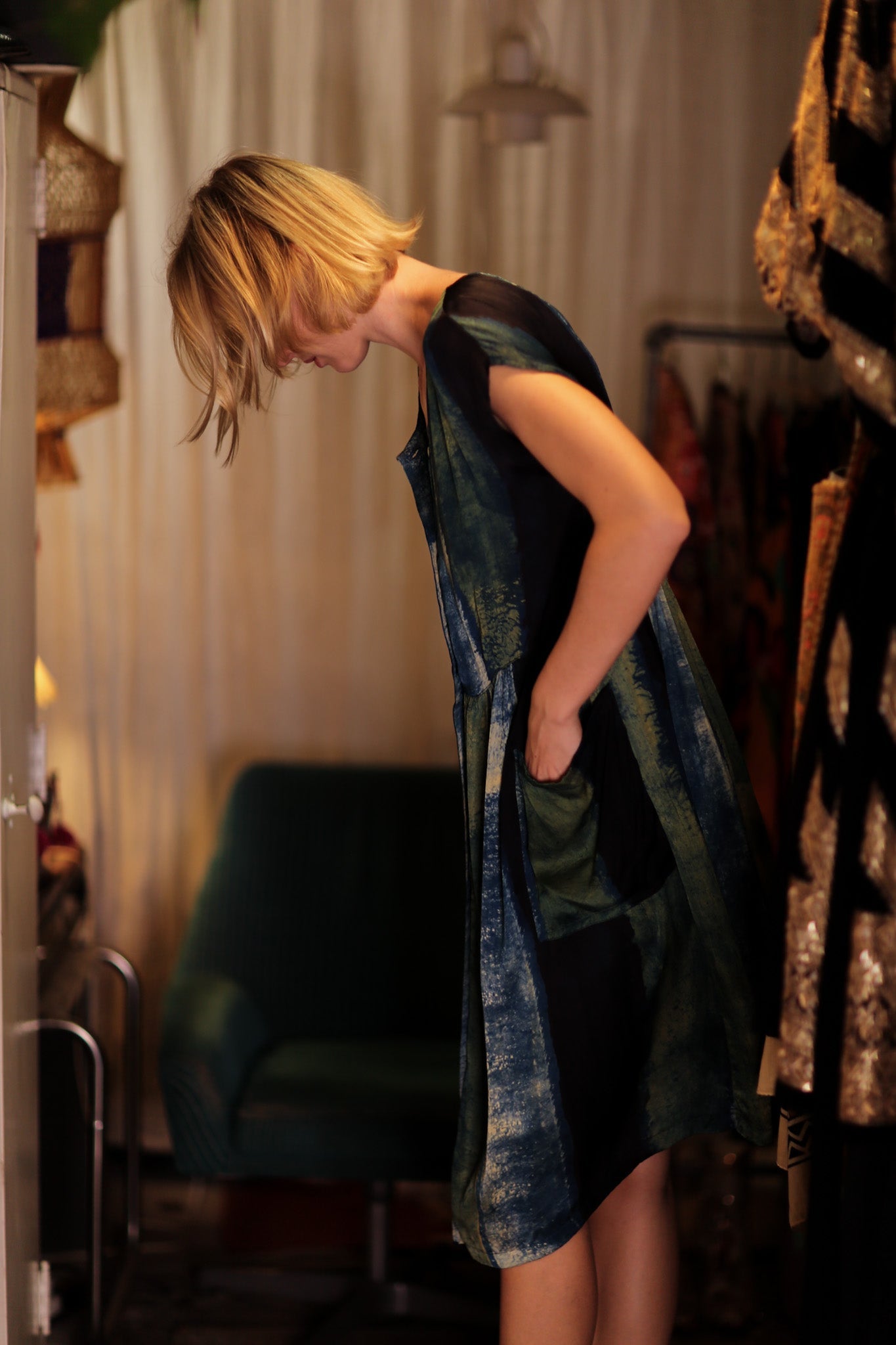 EDITH SILK DRESS BLUE STRIPE - BANGKOK TAILOR CLOTHING STORE - HANDMADE CLOTHING