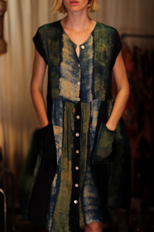 EDITH SILK DRESS BLUE STRIPE - BANGKOK TAILOR CLOTHING STORE - HANDMADE CLOTHING