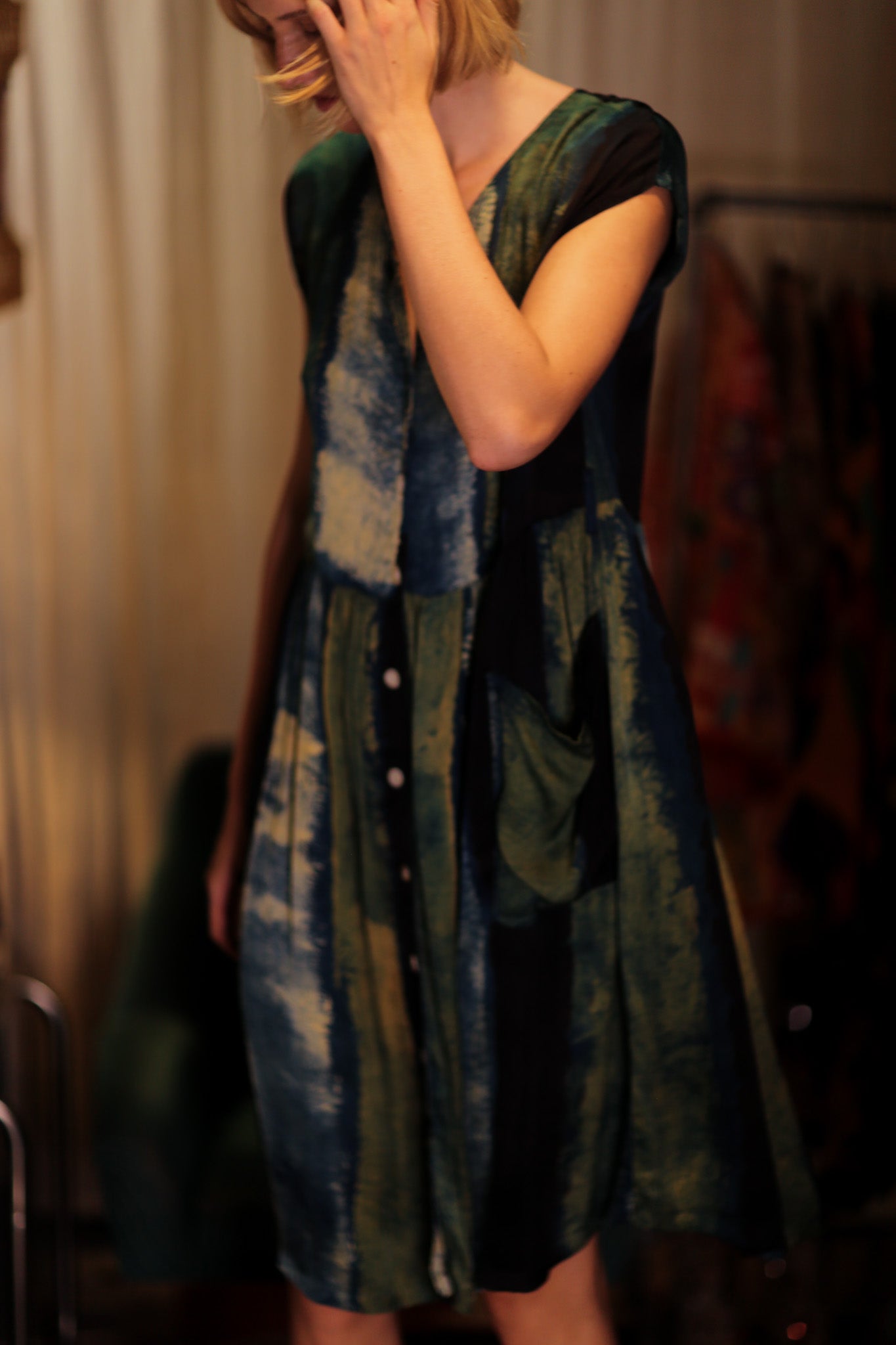 EDITH SILK DRESS BLUE STRIPE - BANGKOK TAILOR CLOTHING STORE - HANDMADE CLOTHING