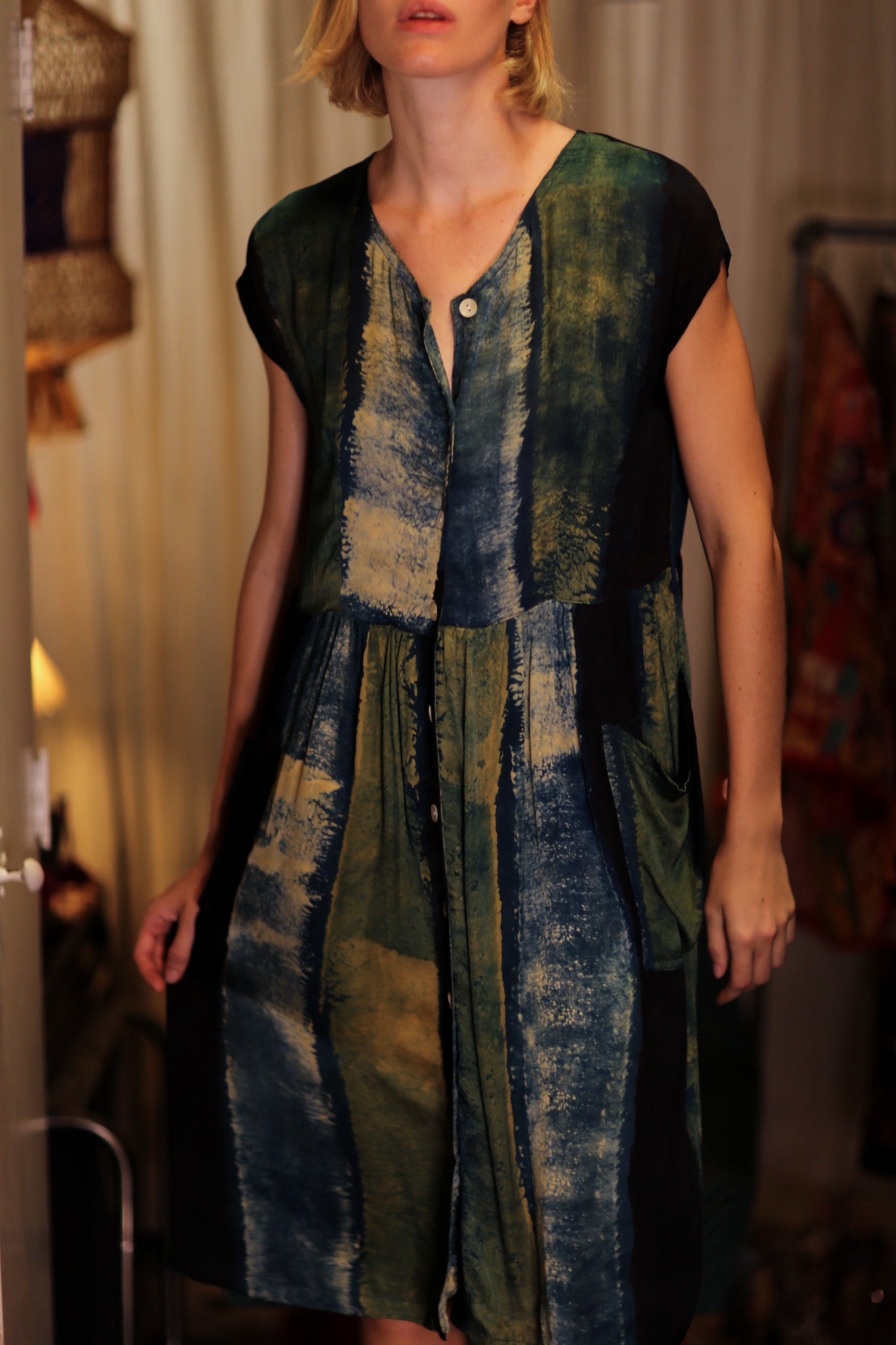 EDITH SILK DRESS BLUE STRIPE - BANGKOK TAILOR CLOTHING STORE - HANDMADE CLOTHING