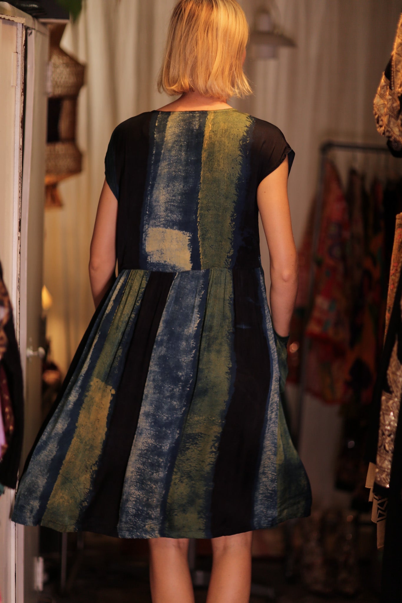 EDITH SILK DRESS BLUE STRIPE - BANGKOK TAILOR CLOTHING STORE - HANDMADE CLOTHING