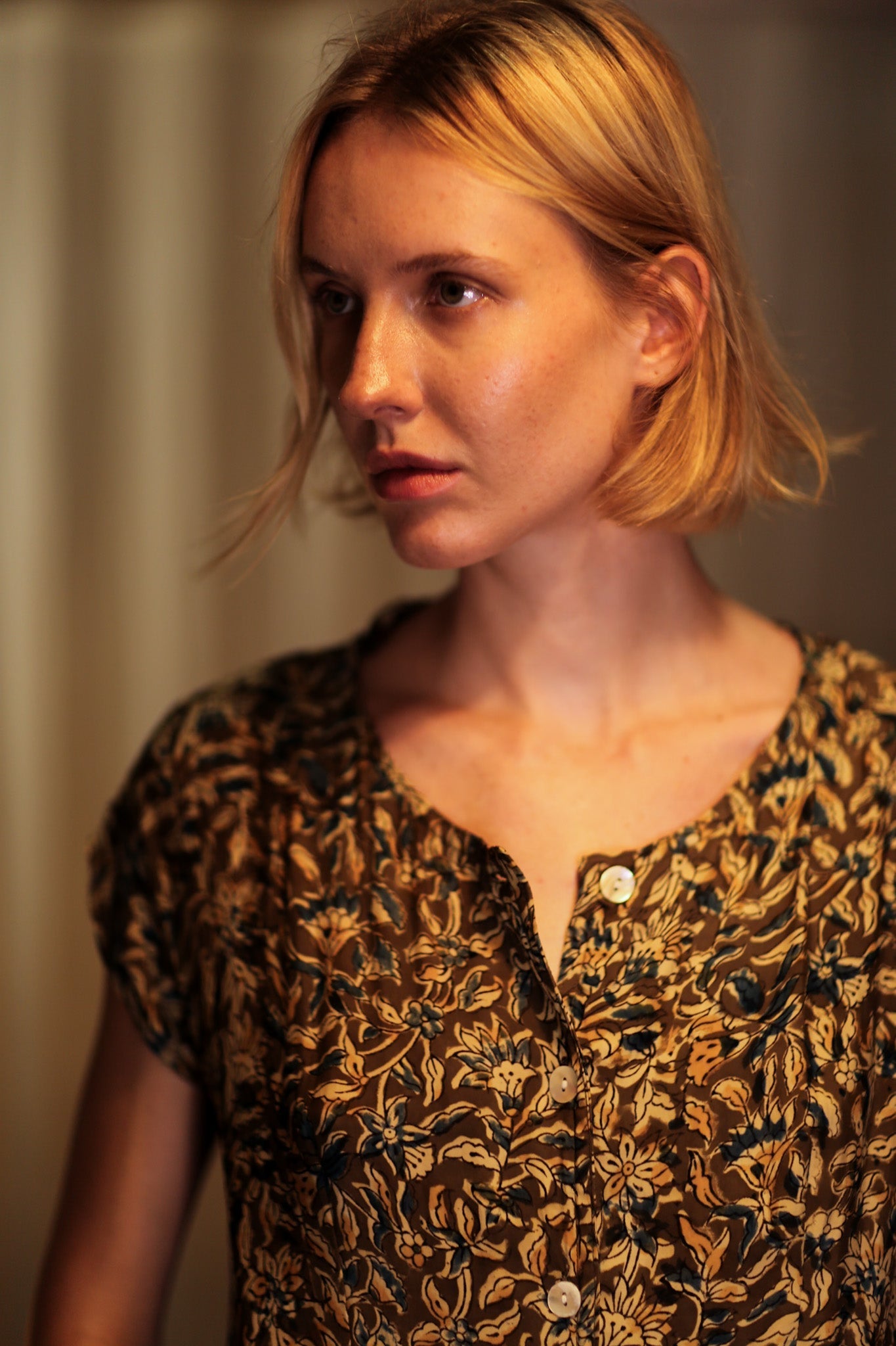 EDITH SILK DRESS GARDEN BEIGE - BANGKOK TAILOR CLOTHING STORE - HANDMADE CLOTHING