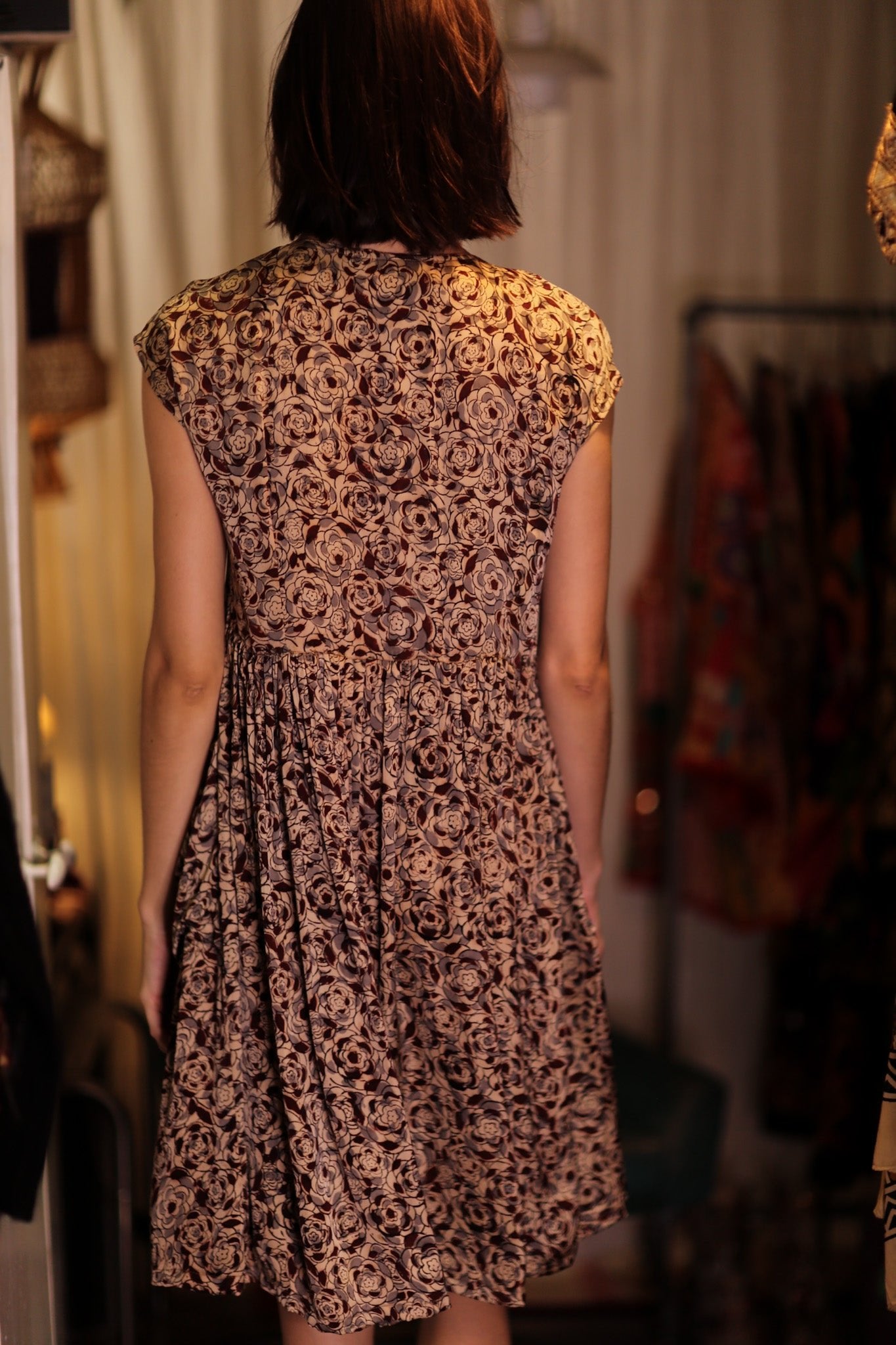 EDITH SILK DRESS GREY FLORAL - BANGKOK TAILOR CLOTHING STORE - HANDMADE CLOTHING