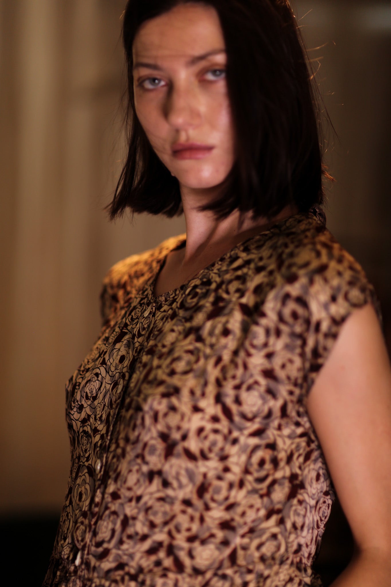 EDITH SILK DRESS GREY FLORAL - BANGKOK TAILOR CLOTHING STORE - HANDMADE CLOTHING