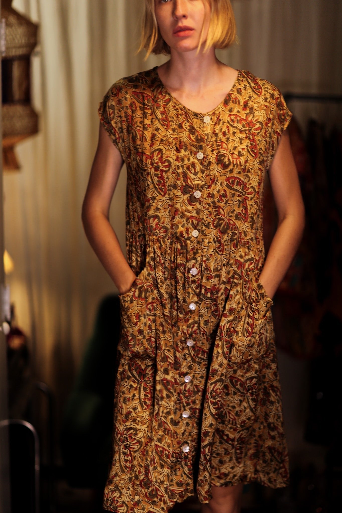 EDITH SILK DRESS MARIPOSA YELLOW - BANGKOK TAILOR CLOTHING STORE - HANDMADE CLOTHING