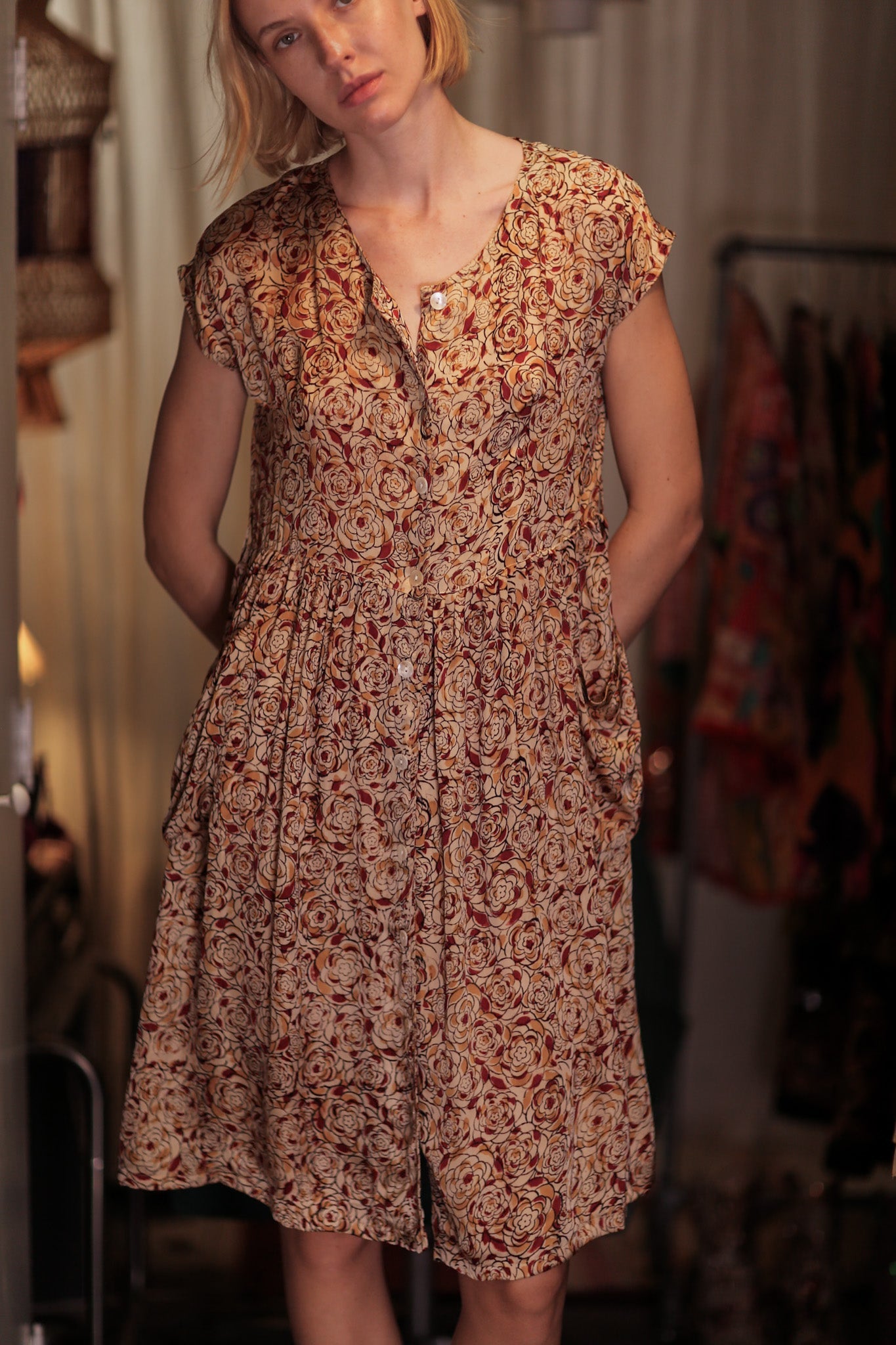 EDITH SILK DRESS RED FLORAL - BANGKOK TAILOR CLOTHING STORE - HANDMADE CLOTHING