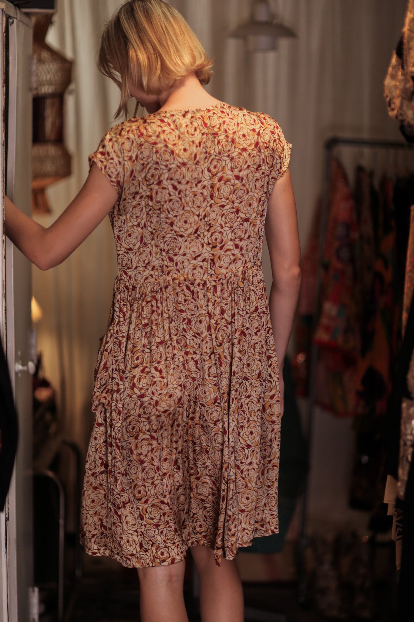 EDITH SILK DRESS RED FLORAL - BANGKOK TAILOR CLOTHING STORE - HANDMADE CLOTHING