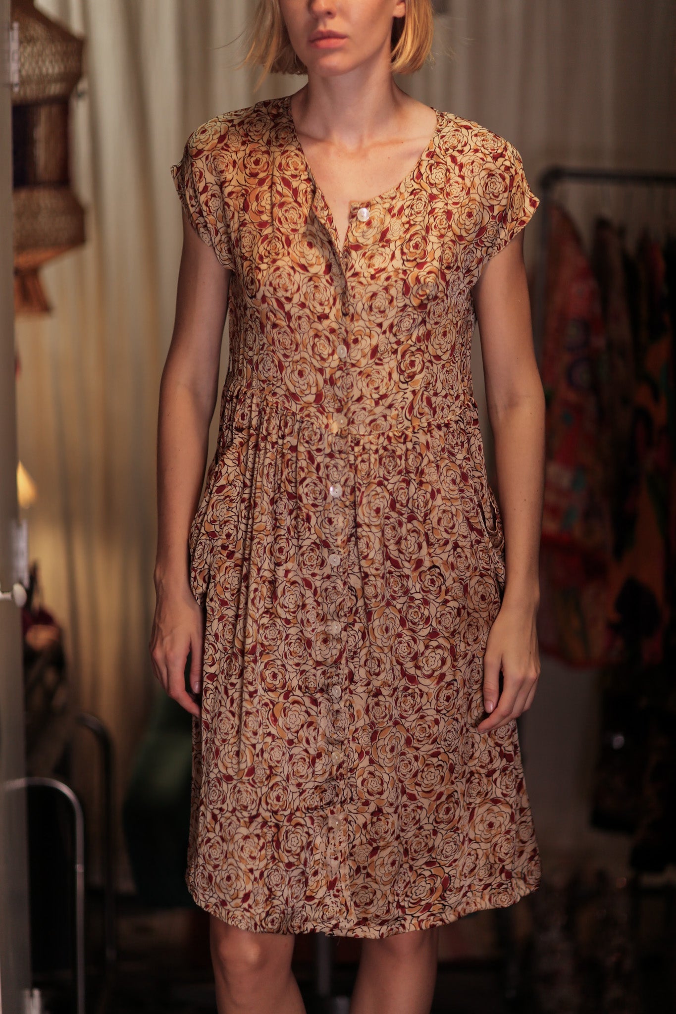 EDITH SILK DRESS RED FLORAL - BANGKOK TAILOR CLOTHING STORE - HANDMADE CLOTHING