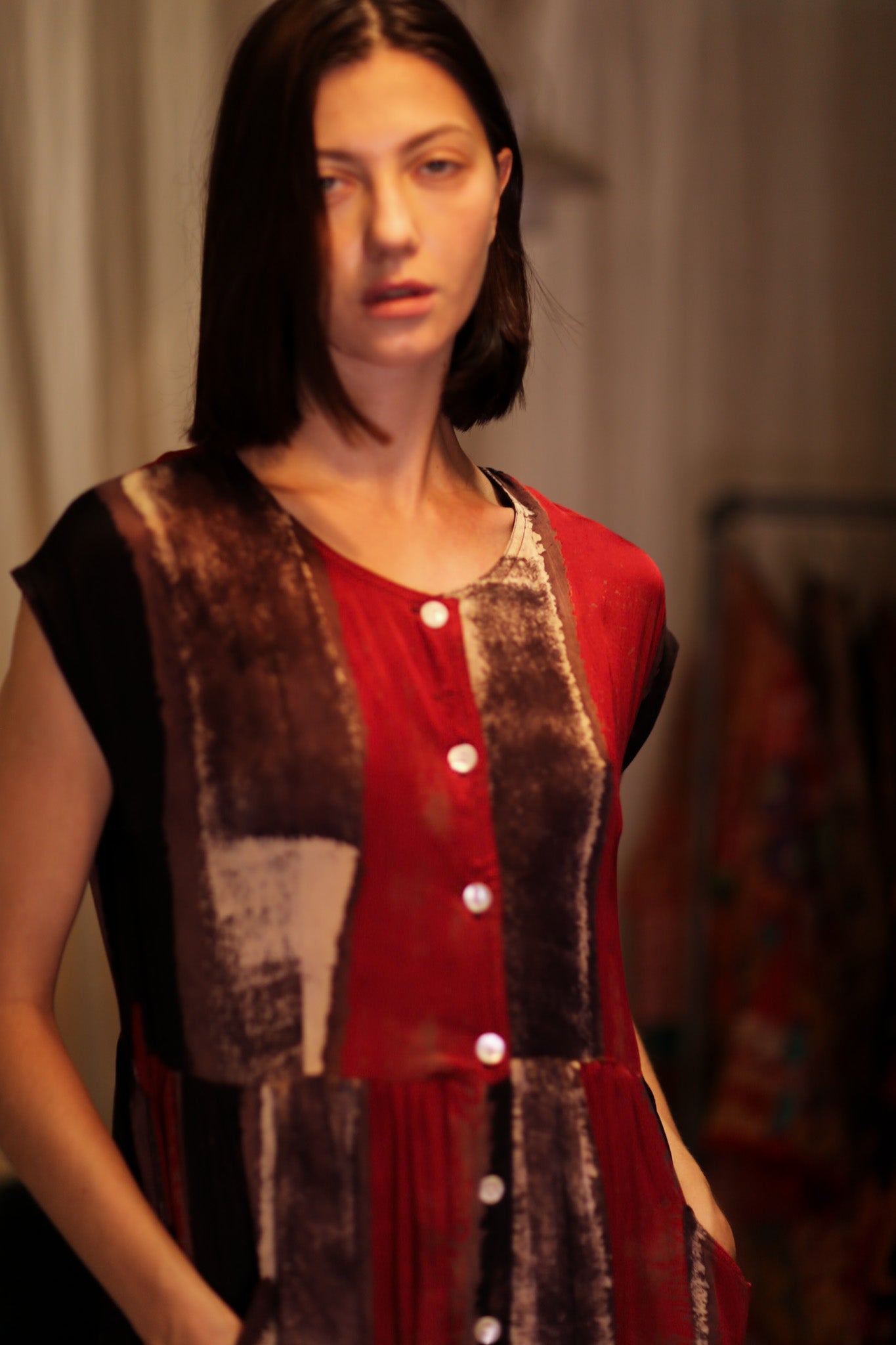 EDITH SILK DRESS RED STRIPE - BANGKOK TAILOR CLOTHING STORE - HANDMADE CLOTHING
