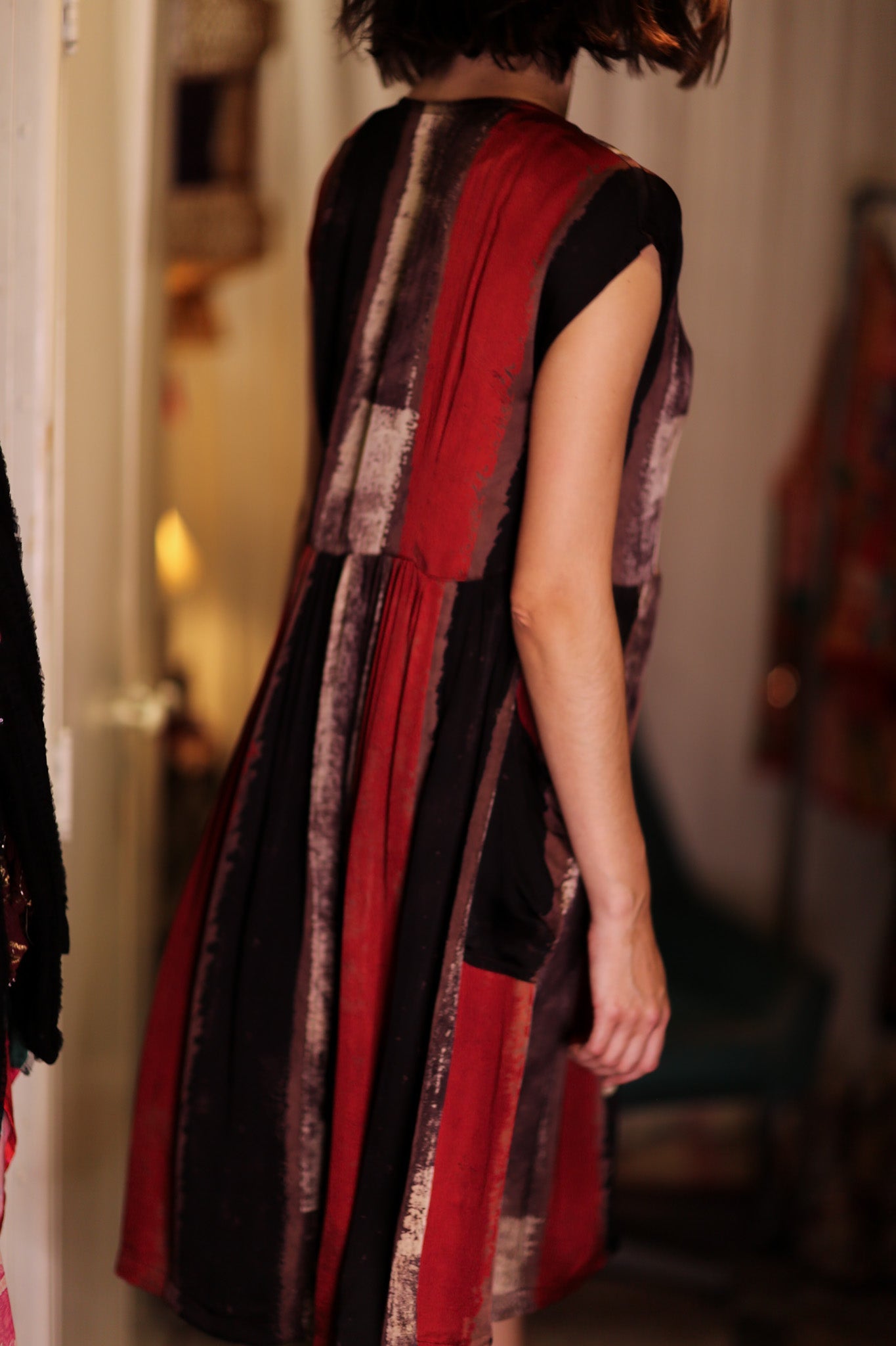EDITH SILK DRESS RED STRIPE - BANGKOK TAILOR CLOTHING STORE - HANDMADE CLOTHING