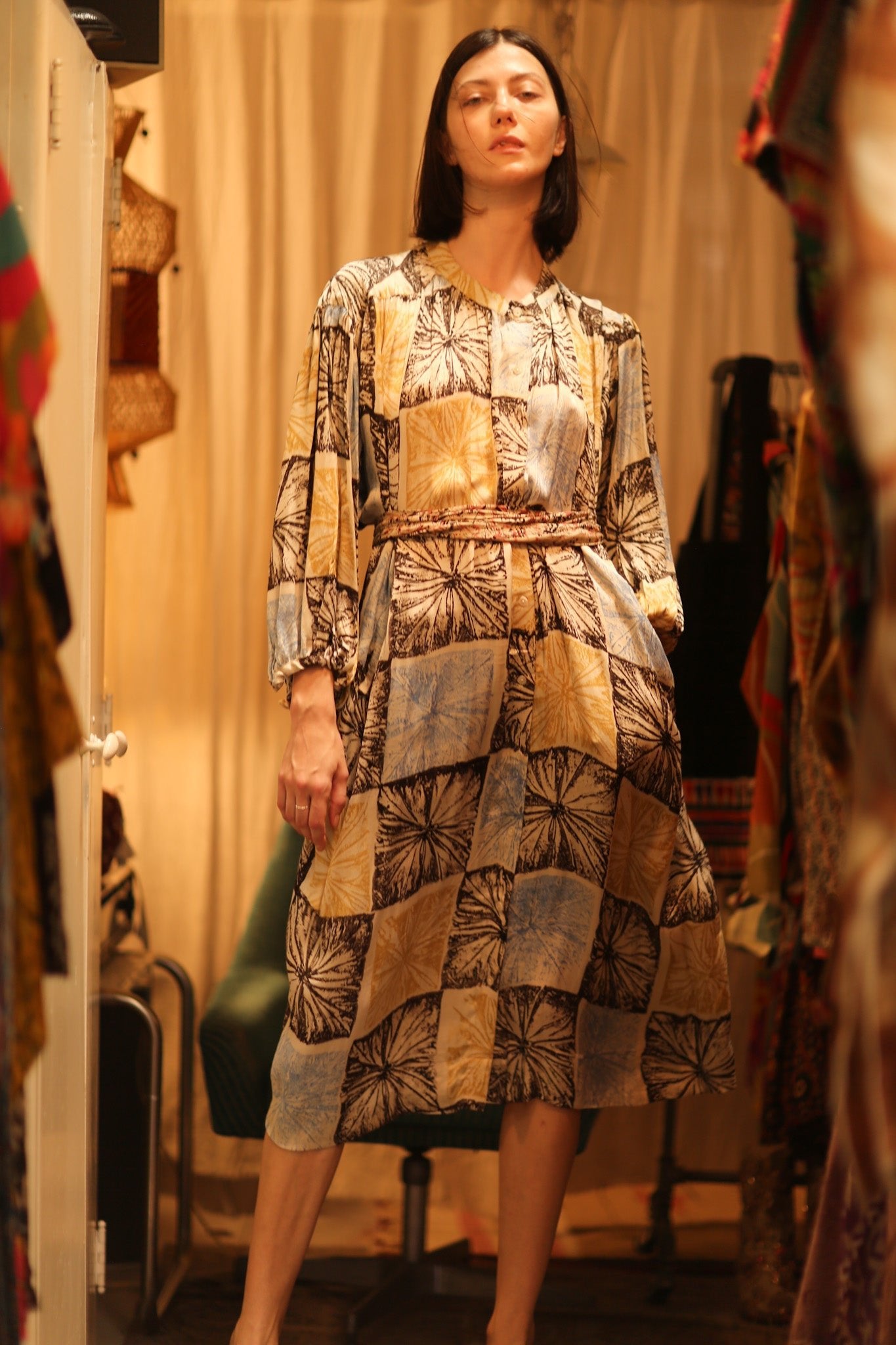 ELIZABETH SILK DRESS ANANAS PASTEL - BANGKOK TAILOR CLOTHING STORE - HANDMADE CLOTHING