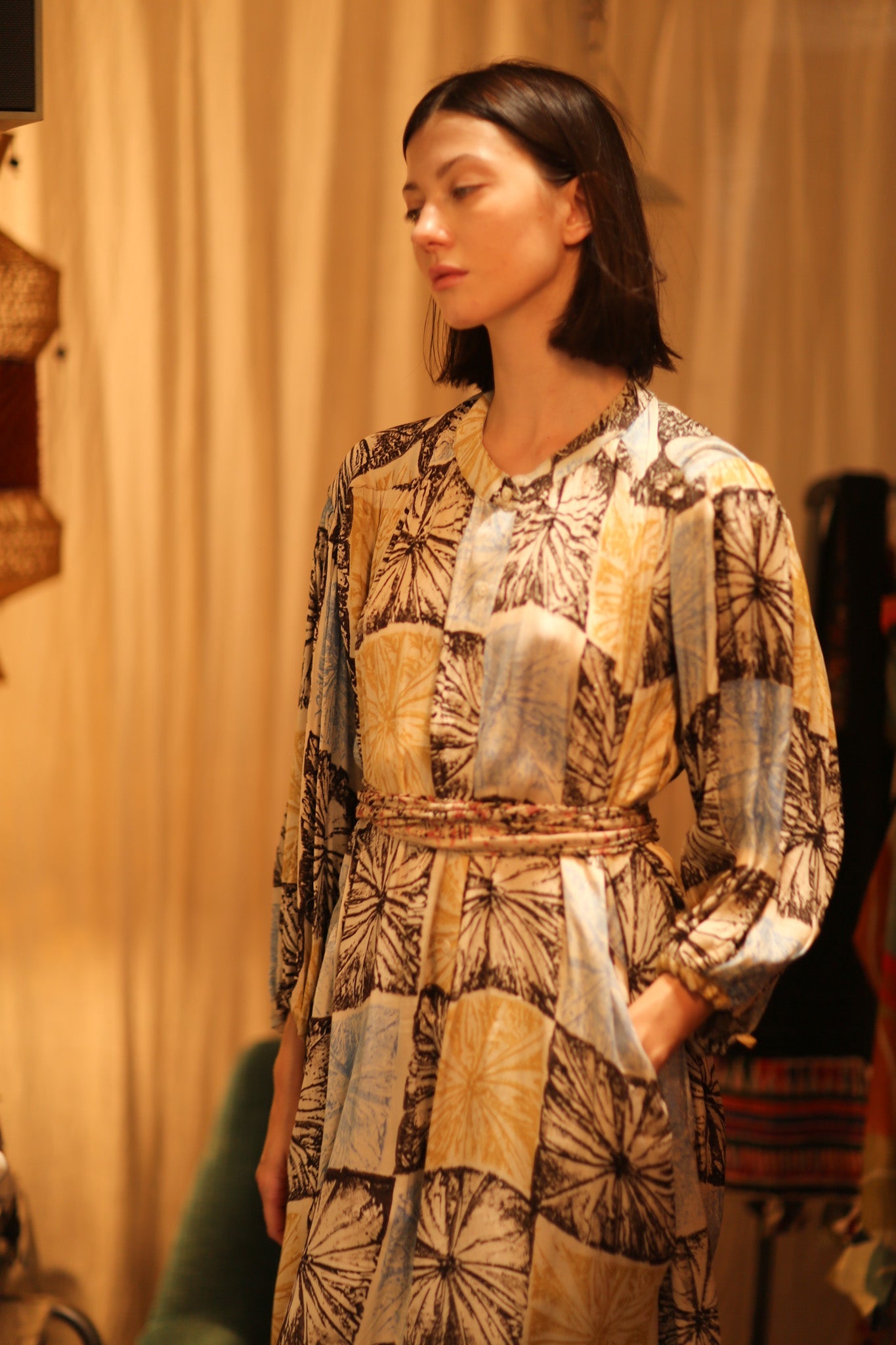 ELIZABETH SILK DRESS ANANAS PASTEL - BANGKOK TAILOR CLOTHING STORE - HANDMADE CLOTHING