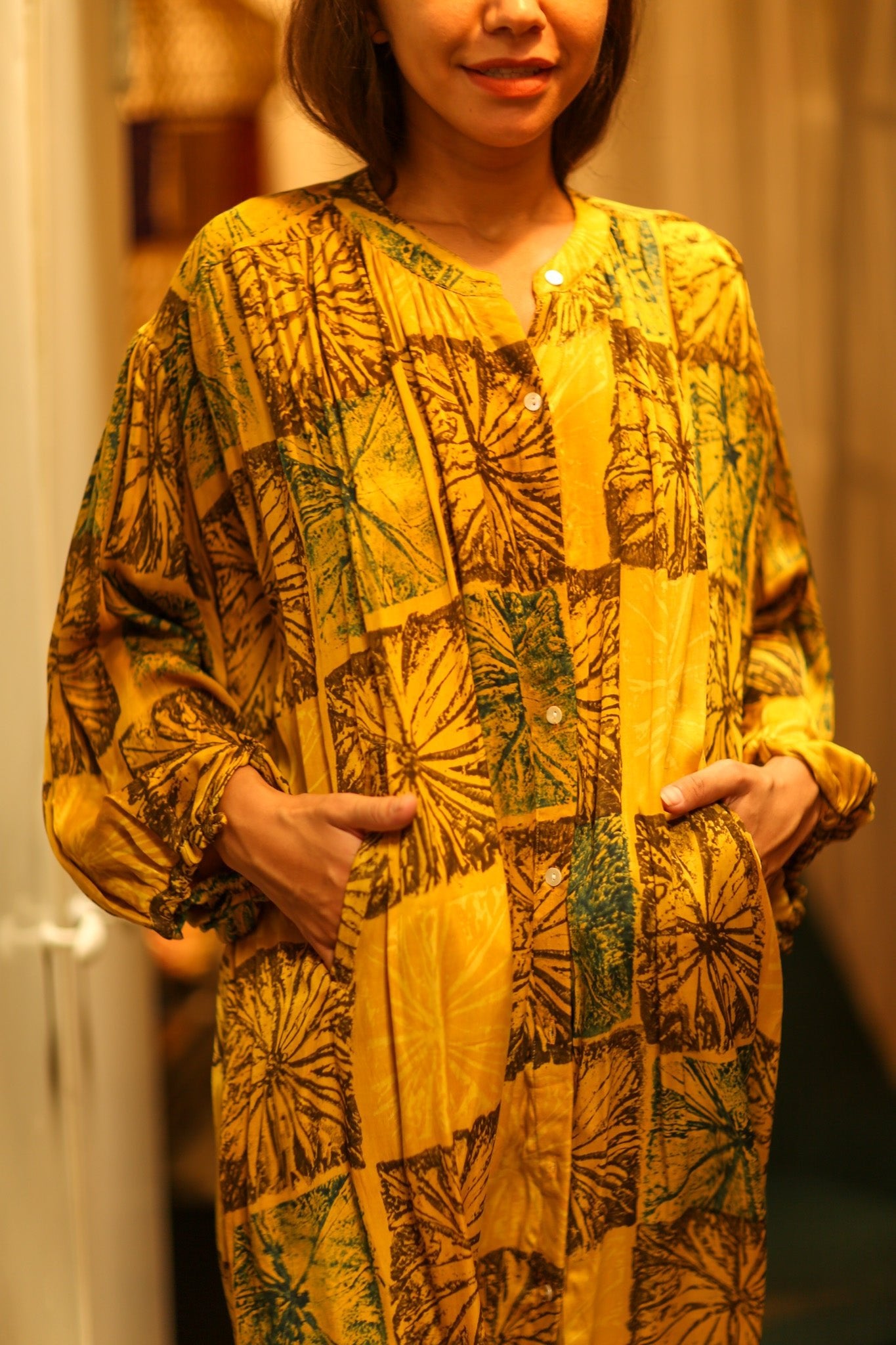 ELIZABETH SILK DRESS ANANAS YELLOW - BANGKOK TAILOR CLOTHING STORE - HANDMADE CLOTHING