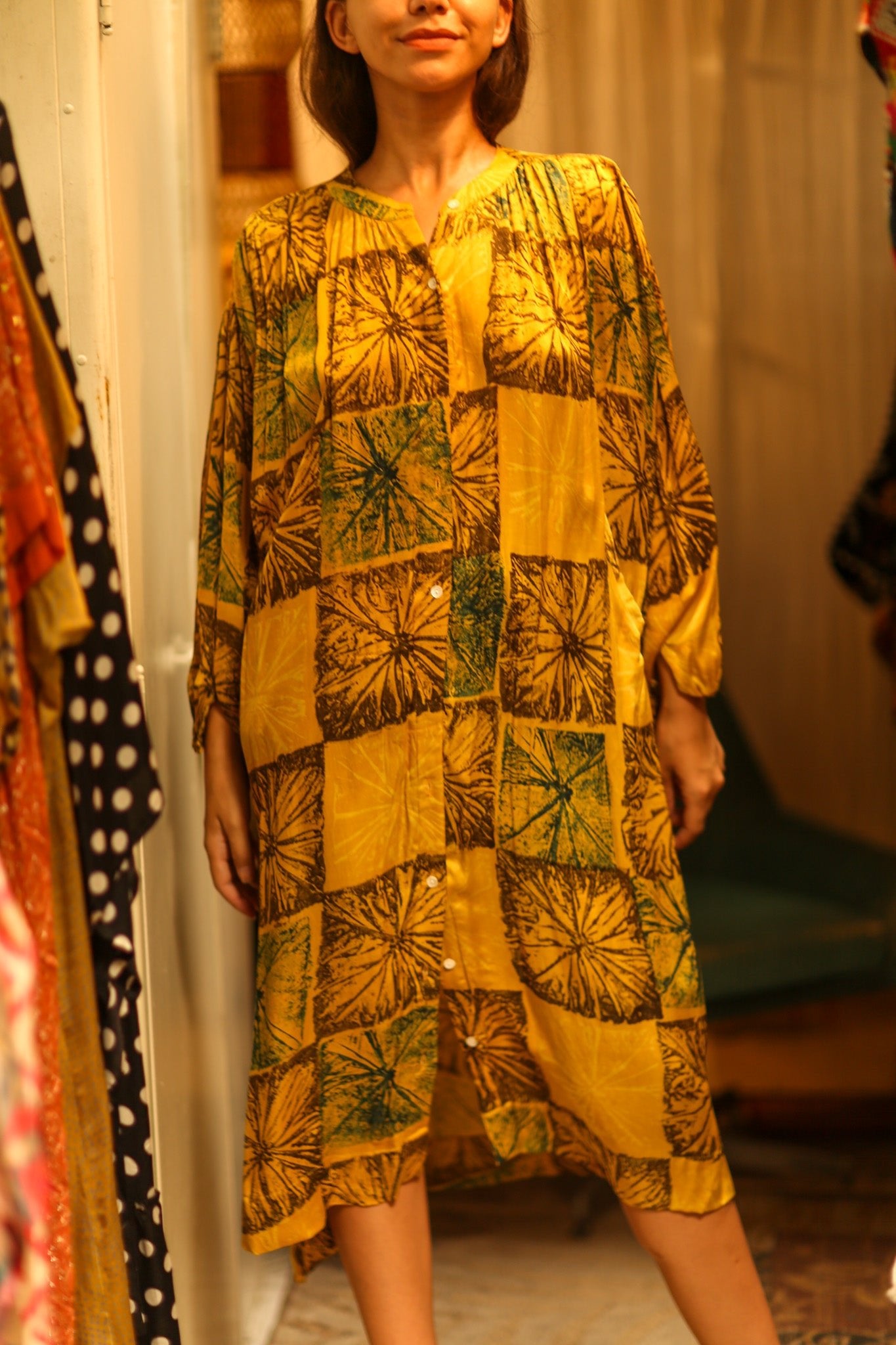ELIZABETH SILK DRESS ANANAS YELLOW - BANGKOK TAILOR CLOTHING STORE - HANDMADE CLOTHING