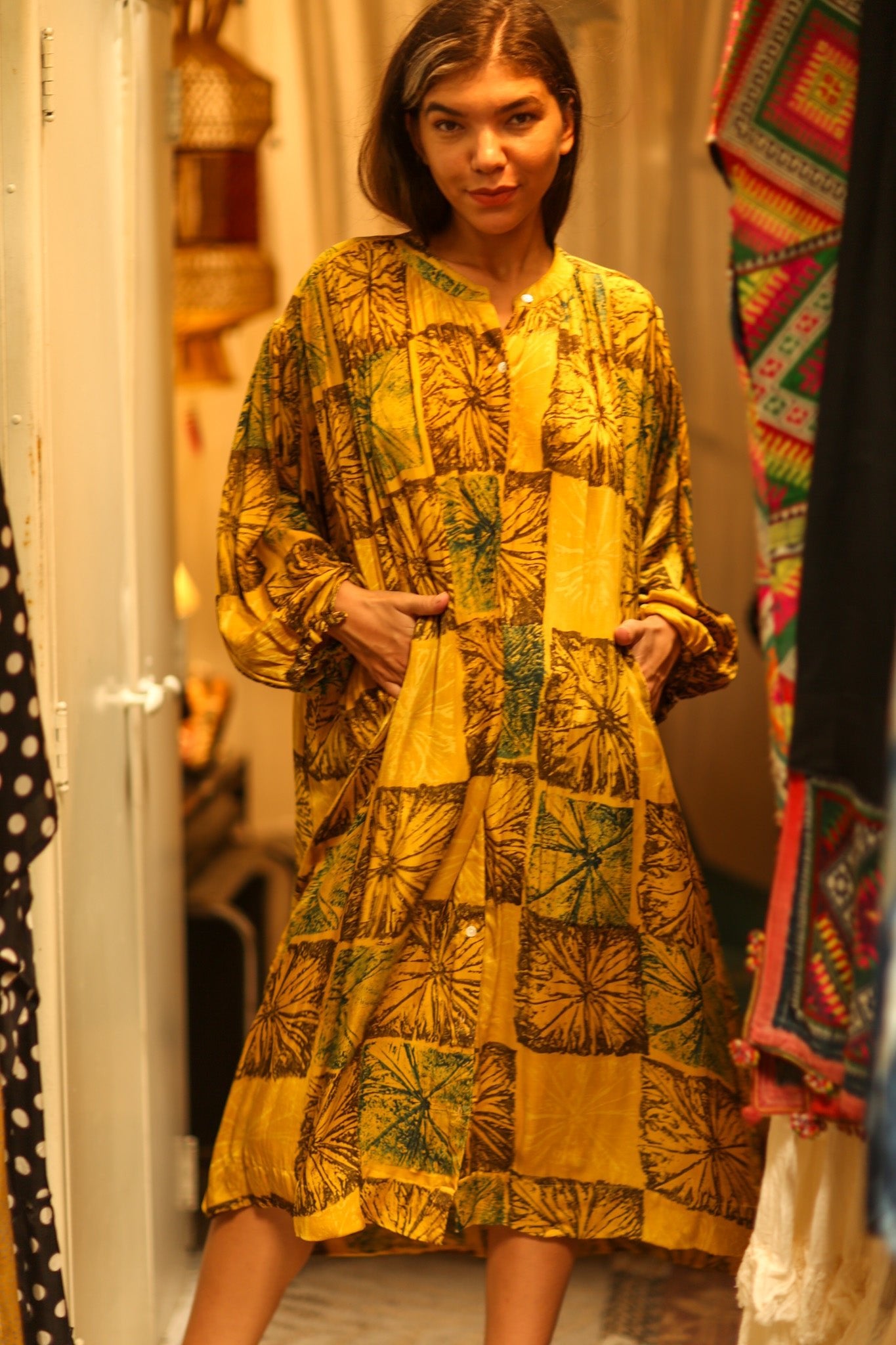 ELIZABETH SILK DRESS ANANAS YELLOW - BANGKOK TAILOR CLOTHING STORE - HANDMADE CLOTHING