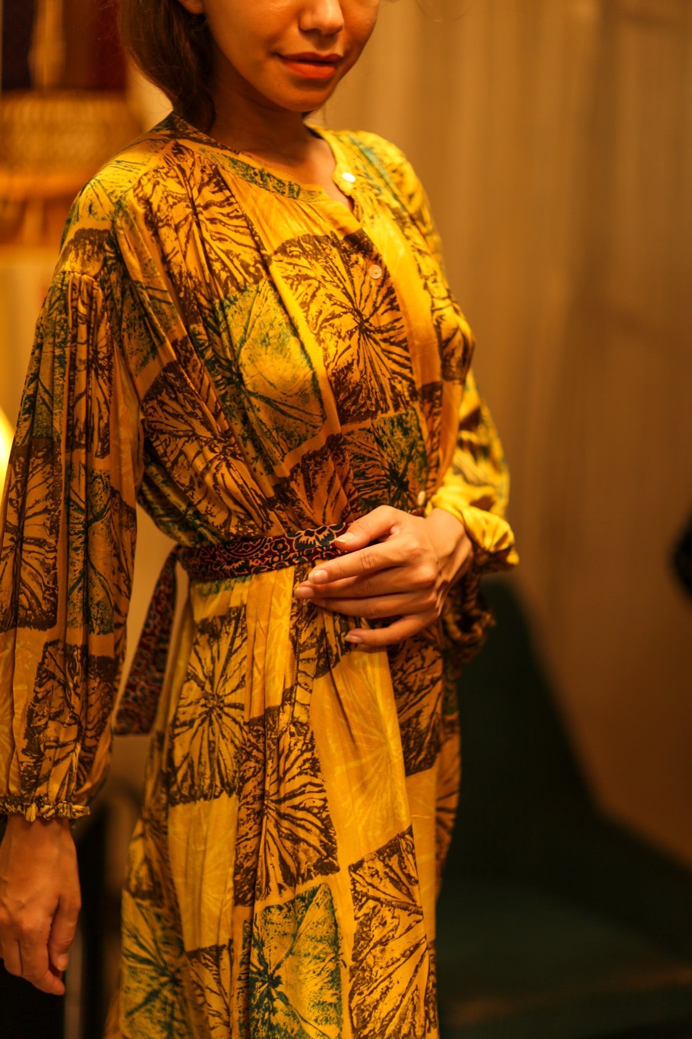 ELIZABETH SILK DRESS ANANAS YELLOW - BANGKOK TAILOR CLOTHING STORE - HANDMADE CLOTHING