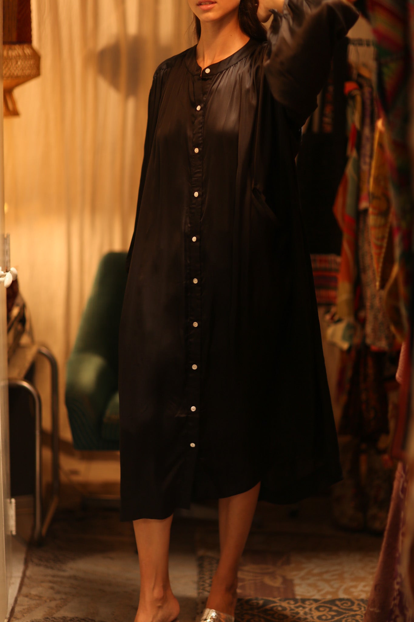 ELIZABETH SILK DRESS BLACK - BANGKOK TAILOR CLOTHING STORE - HANDMADE CLOTHING