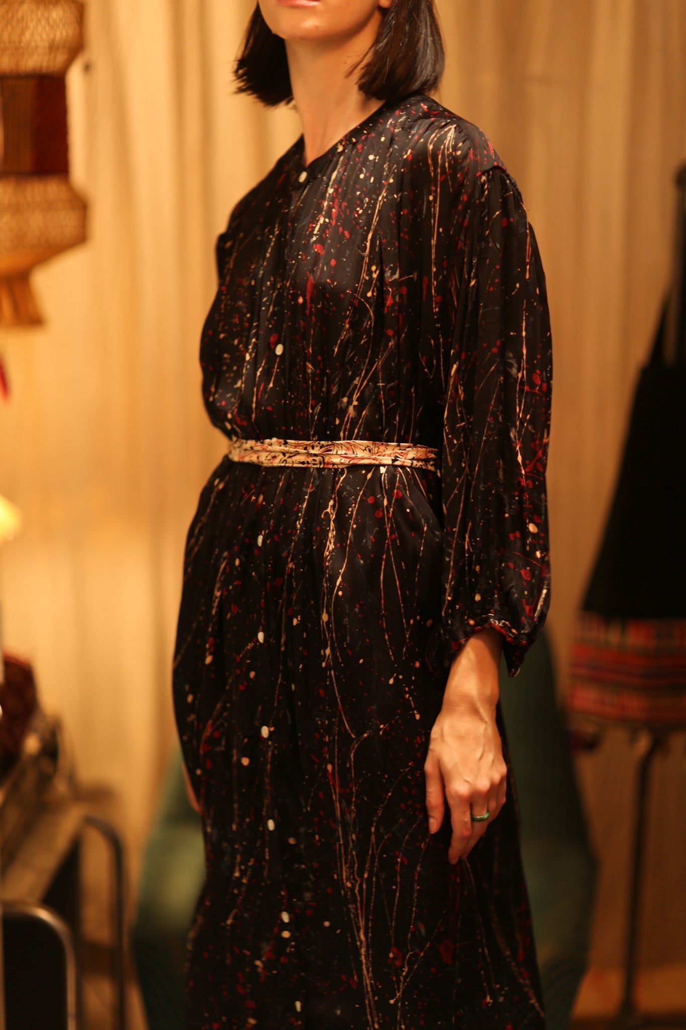 ELIZABETH SILK DRESS BLACK POLLOCK - BANGKOK TAILOR CLOTHING STORE - HANDMADE CLOTHING