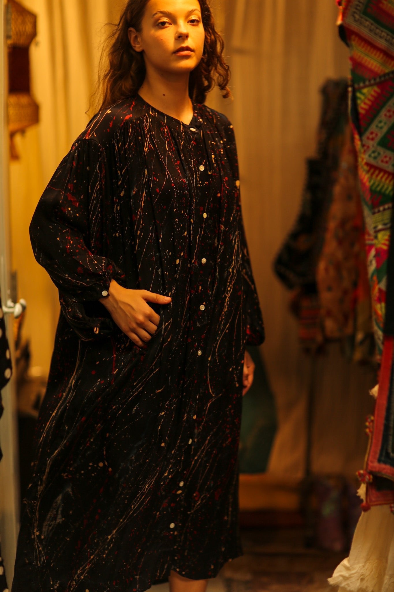 ELIZABETH SILK DRESS BLACK POLLOCK - BANGKOK TAILOR CLOTHING STORE - HANDMADE CLOTHING