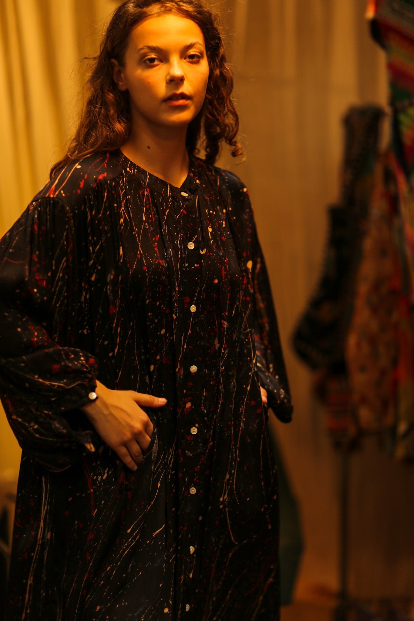 ELIZABETH SILK DRESS BLACK POLLOCK - BANGKOK TAILOR CLOTHING STORE - HANDMADE CLOTHING
