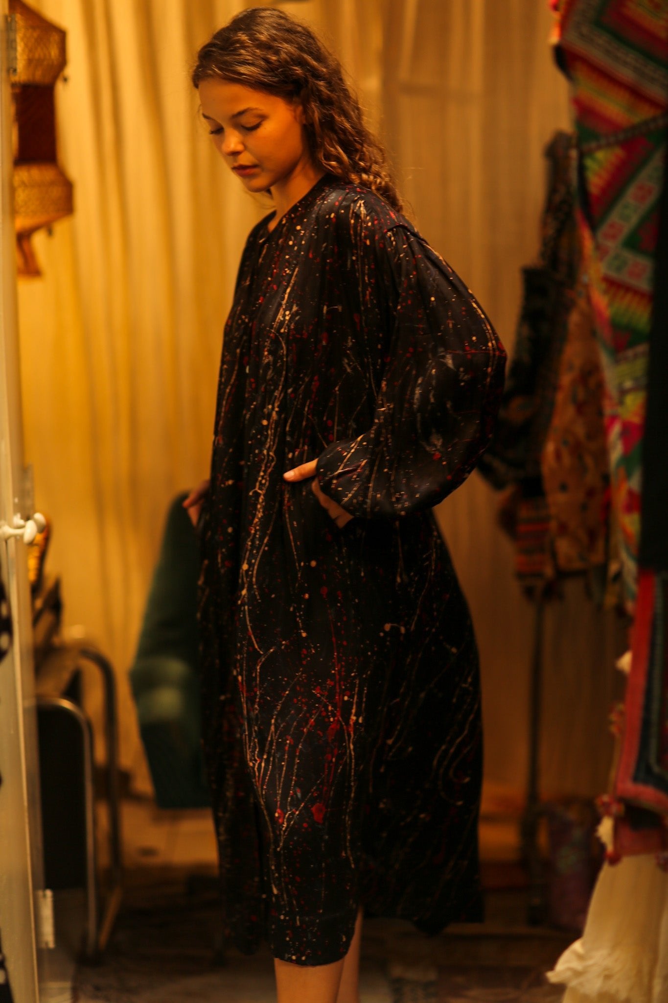 ELIZABETH SILK DRESS BLACK POLLOCK - BANGKOK TAILOR CLOTHING STORE - HANDMADE CLOTHING