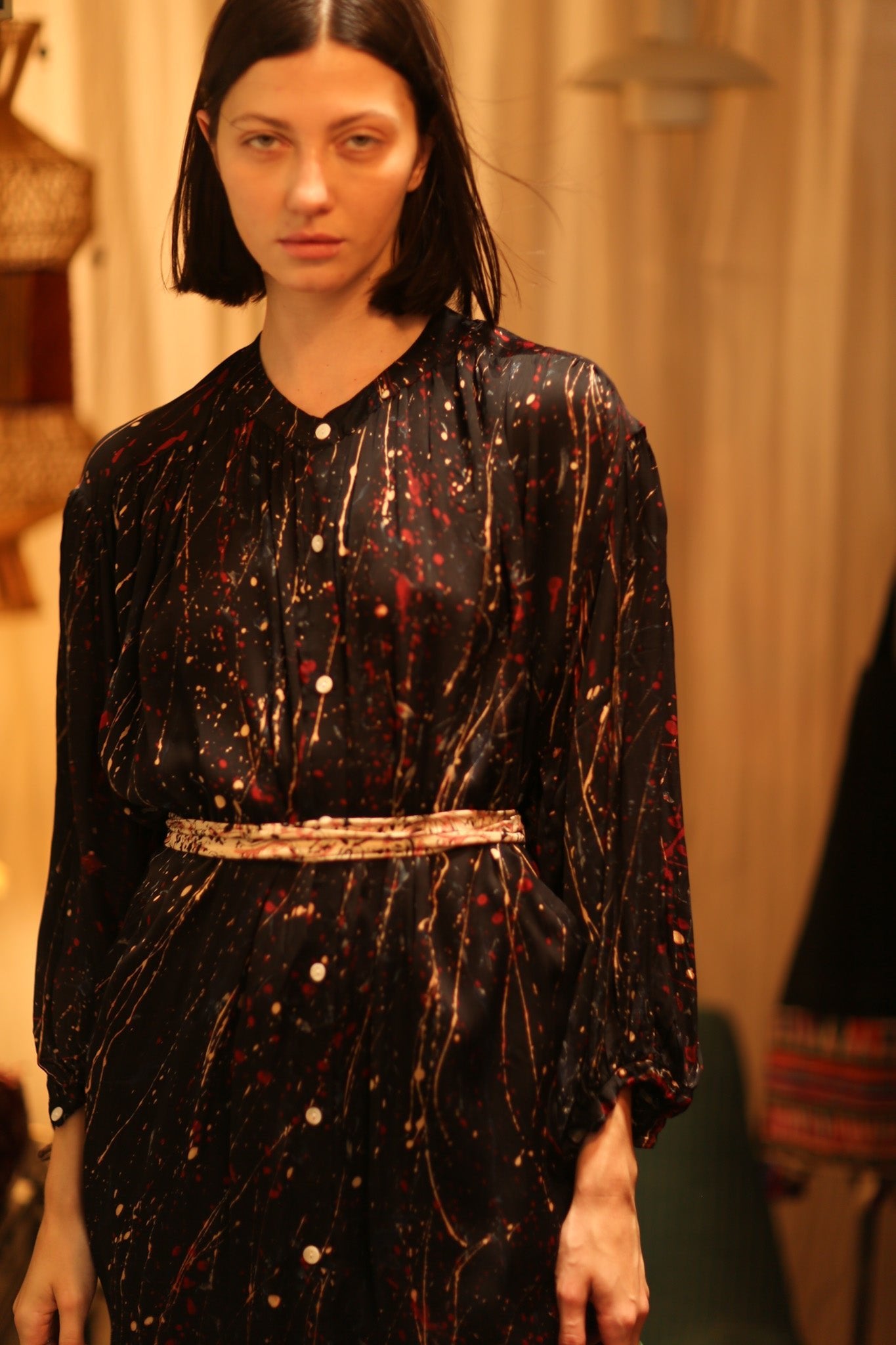 ELIZABETH SILK DRESS BLACK POLLOCK - BANGKOK TAILOR CLOTHING STORE - HANDMADE CLOTHING