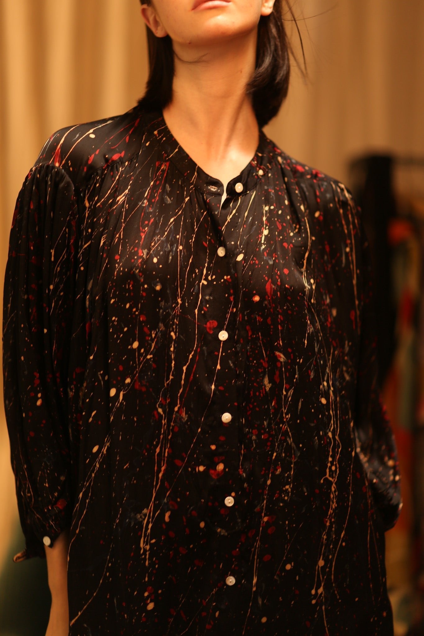 ELIZABETH SILK DRESS BLACK POLLOCK - BANGKOK TAILOR CLOTHING STORE - HANDMADE CLOTHING