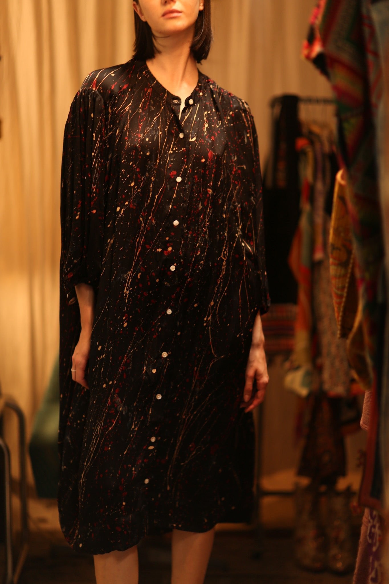ELIZABETH SILK DRESS BLACK POLLOCK - BANGKOK TAILOR CLOTHING STORE - HANDMADE CLOTHING