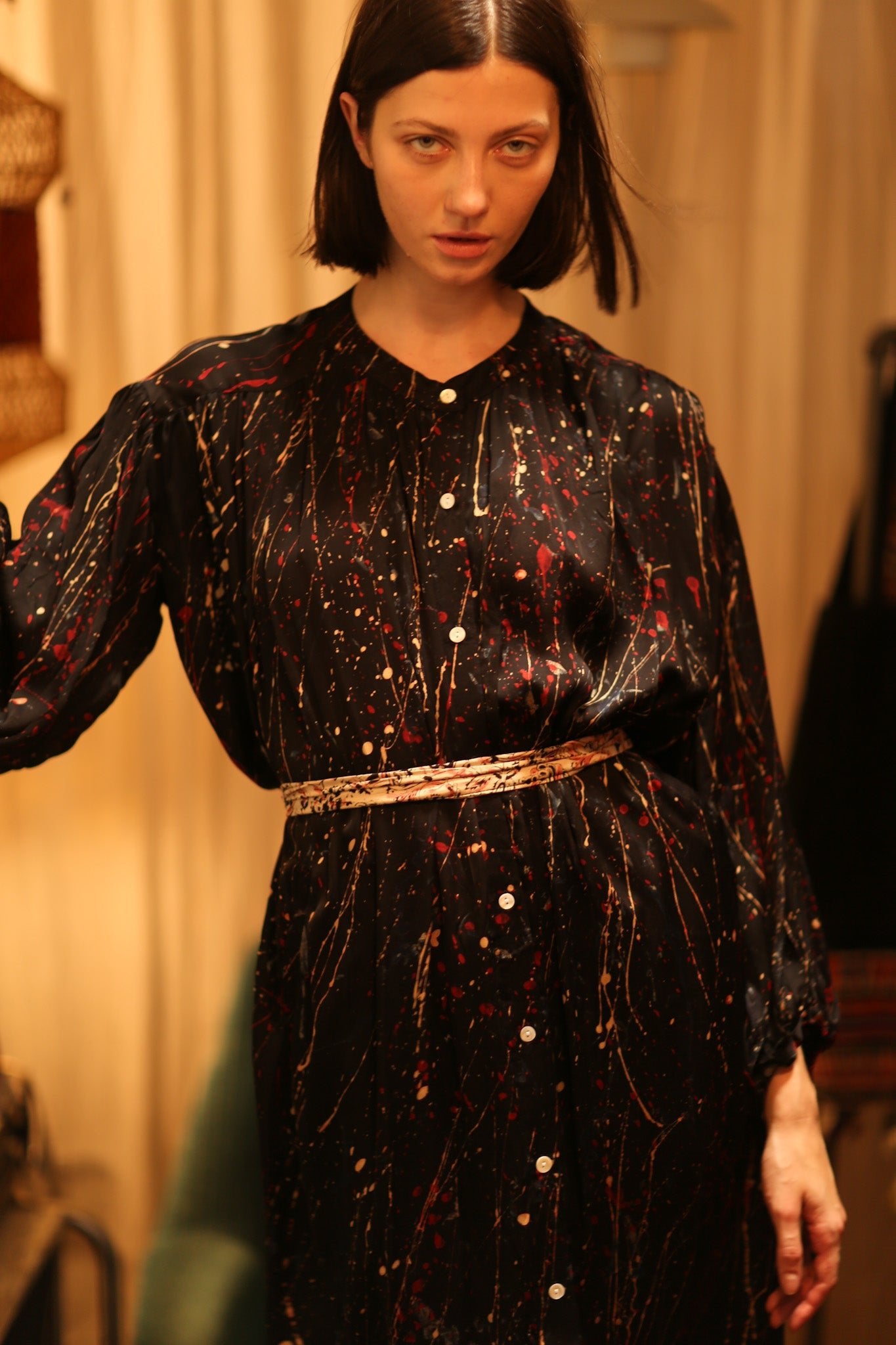 ELIZABETH SILK DRESS BLACK POLLOCK - BANGKOK TAILOR CLOTHING STORE - HANDMADE CLOTHING