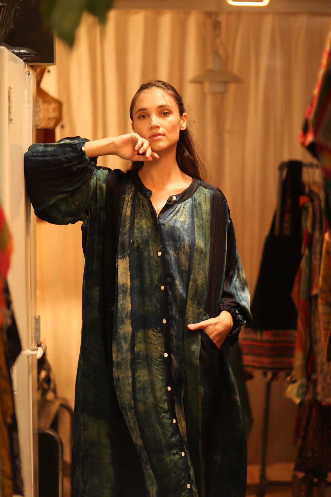 ELIZABETH SILK DRESS BLUE STRIPE - BANGKOK TAILOR CLOTHING STORE - HANDMADE CLOTHING