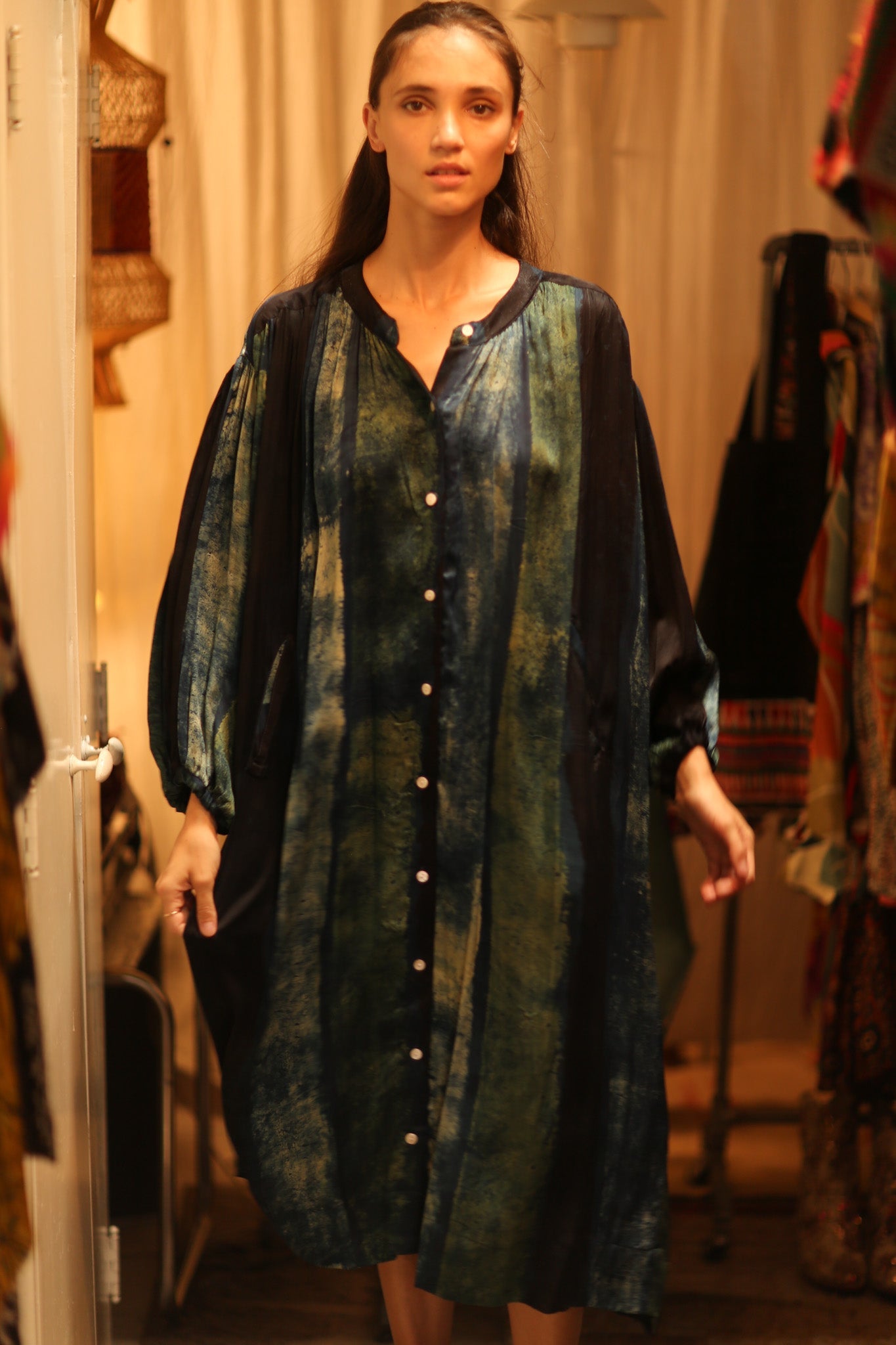 ELIZABETH SILK DRESS BLUE STRIPE - BANGKOK TAILOR CLOTHING STORE - HANDMADE CLOTHING