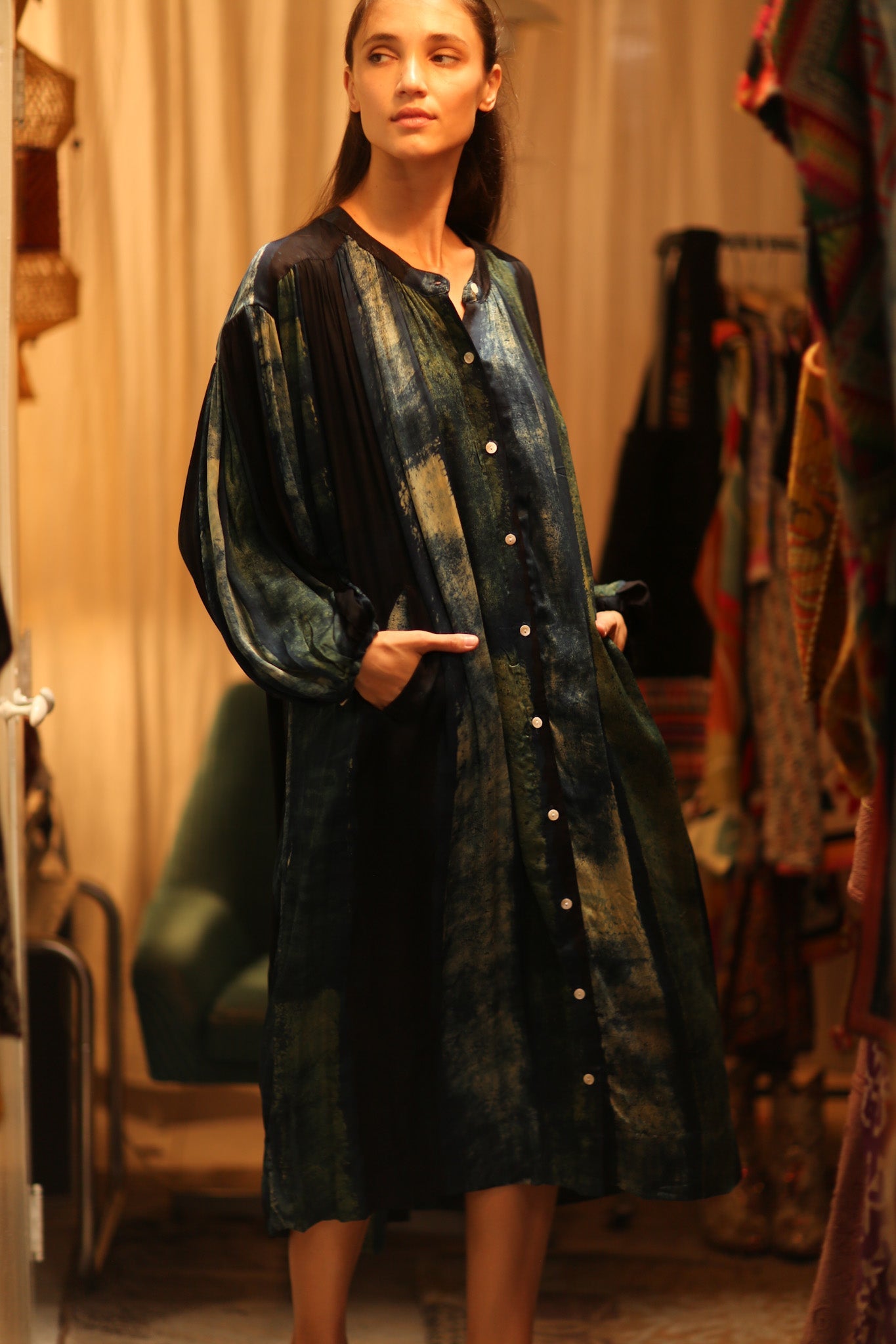 ELIZABETH SILK DRESS BLUE STRIPE - BANGKOK TAILOR CLOTHING STORE - HANDMADE CLOTHING