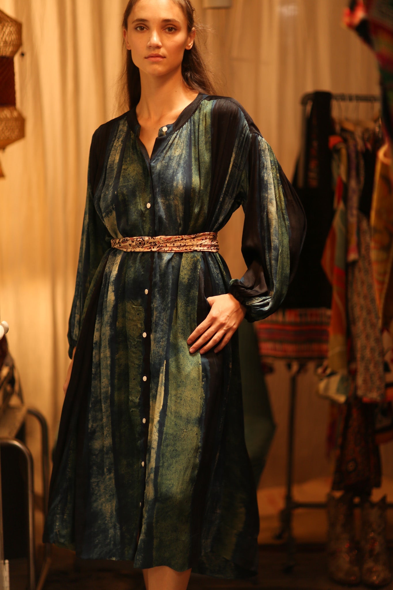 ELIZABETH SILK DRESS BLUE STRIPE - BANGKOK TAILOR CLOTHING STORE - HANDMADE CLOTHING