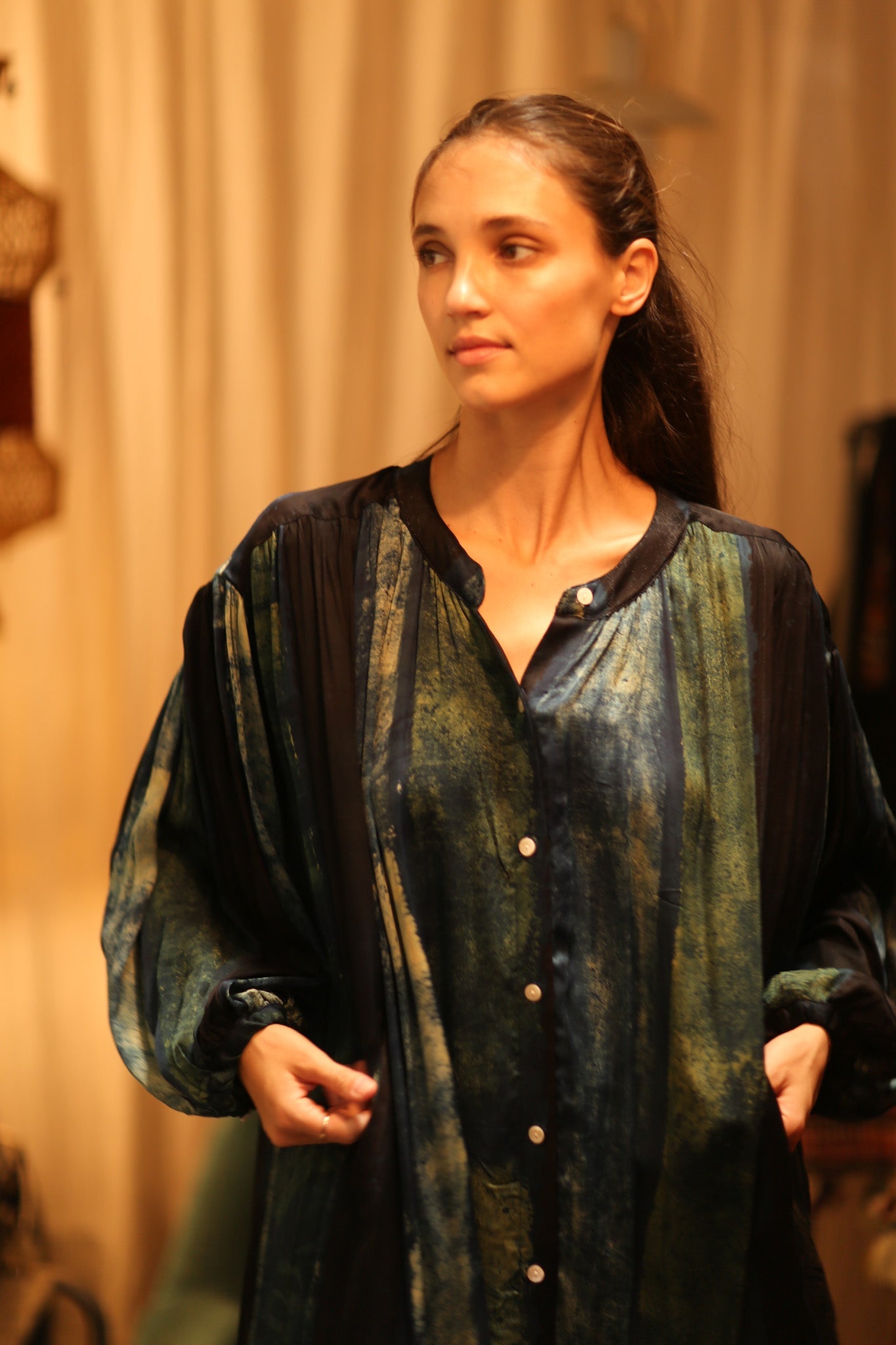 ELIZABETH SILK DRESS BLUE STRIPE - BANGKOK TAILOR CLOTHING STORE - HANDMADE CLOTHING