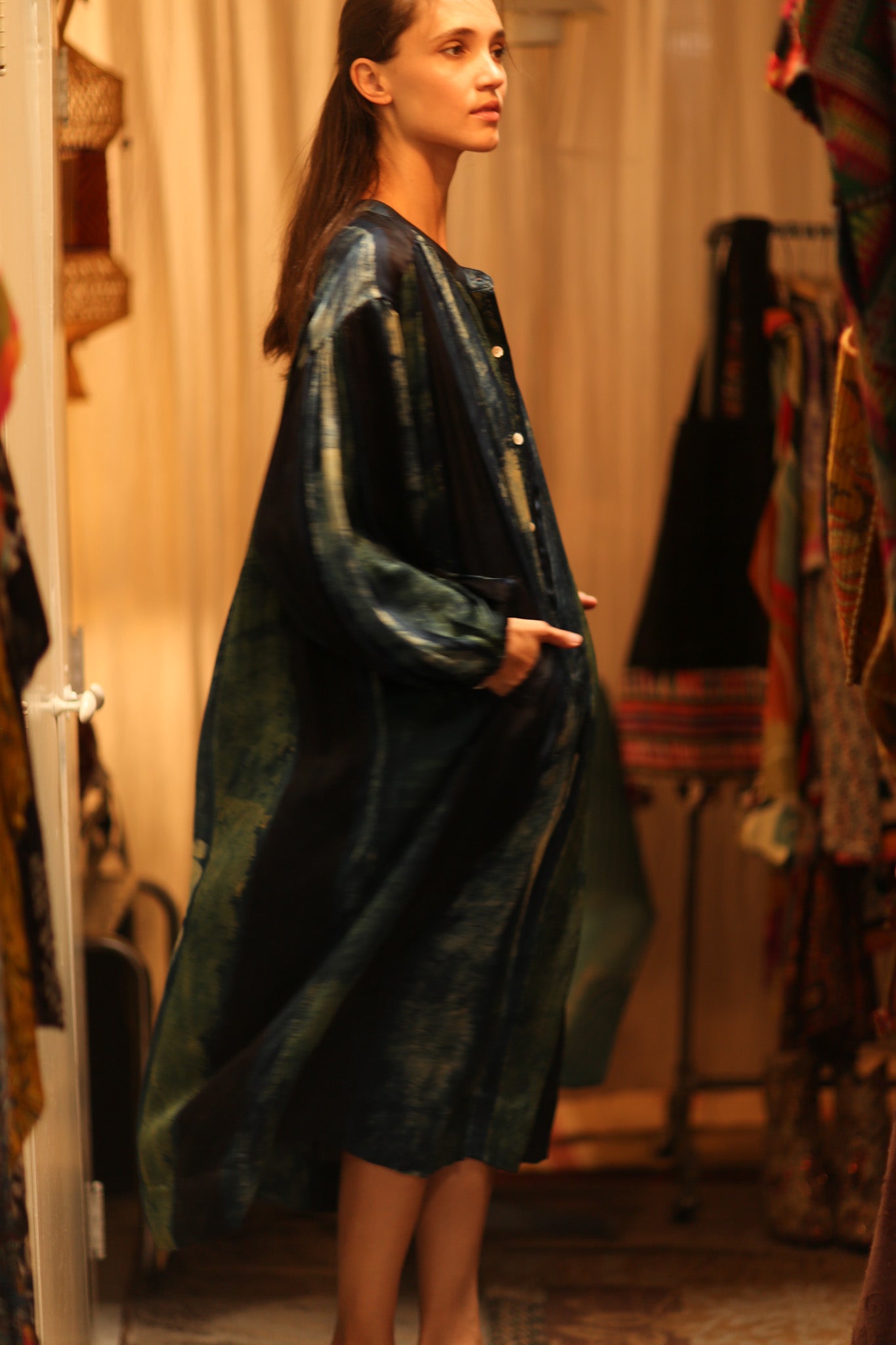 ELIZABETH SILK DRESS BLUE STRIPE - BANGKOK TAILOR CLOTHING STORE - HANDMADE CLOTHING