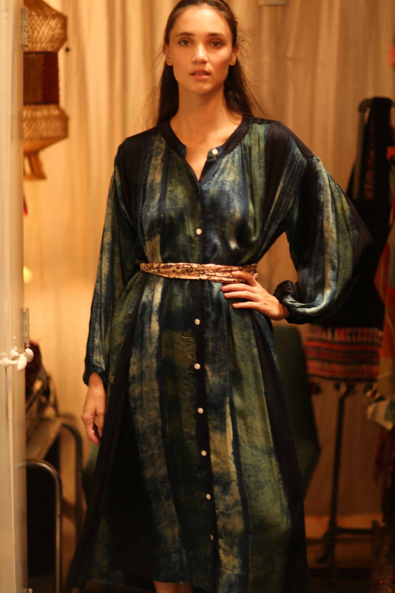 ELIZABETH SILK DRESS BLUE STRIPE - BANGKOK TAILOR CLOTHING STORE - HANDMADE CLOTHING