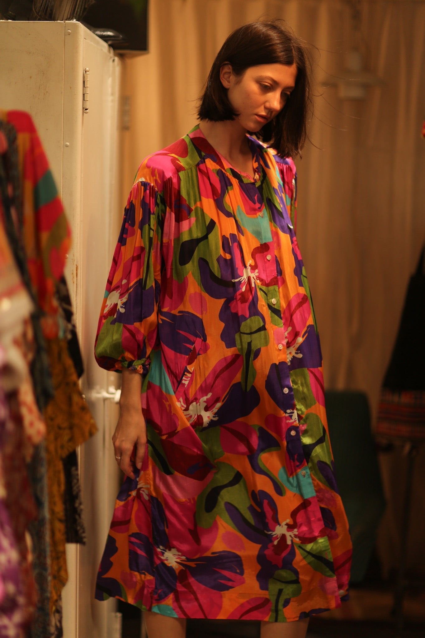 ELIZABETH SILK DRESS COLOR BOMB - BANGKOK TAILOR CLOTHING STORE - HANDMADE CLOTHING