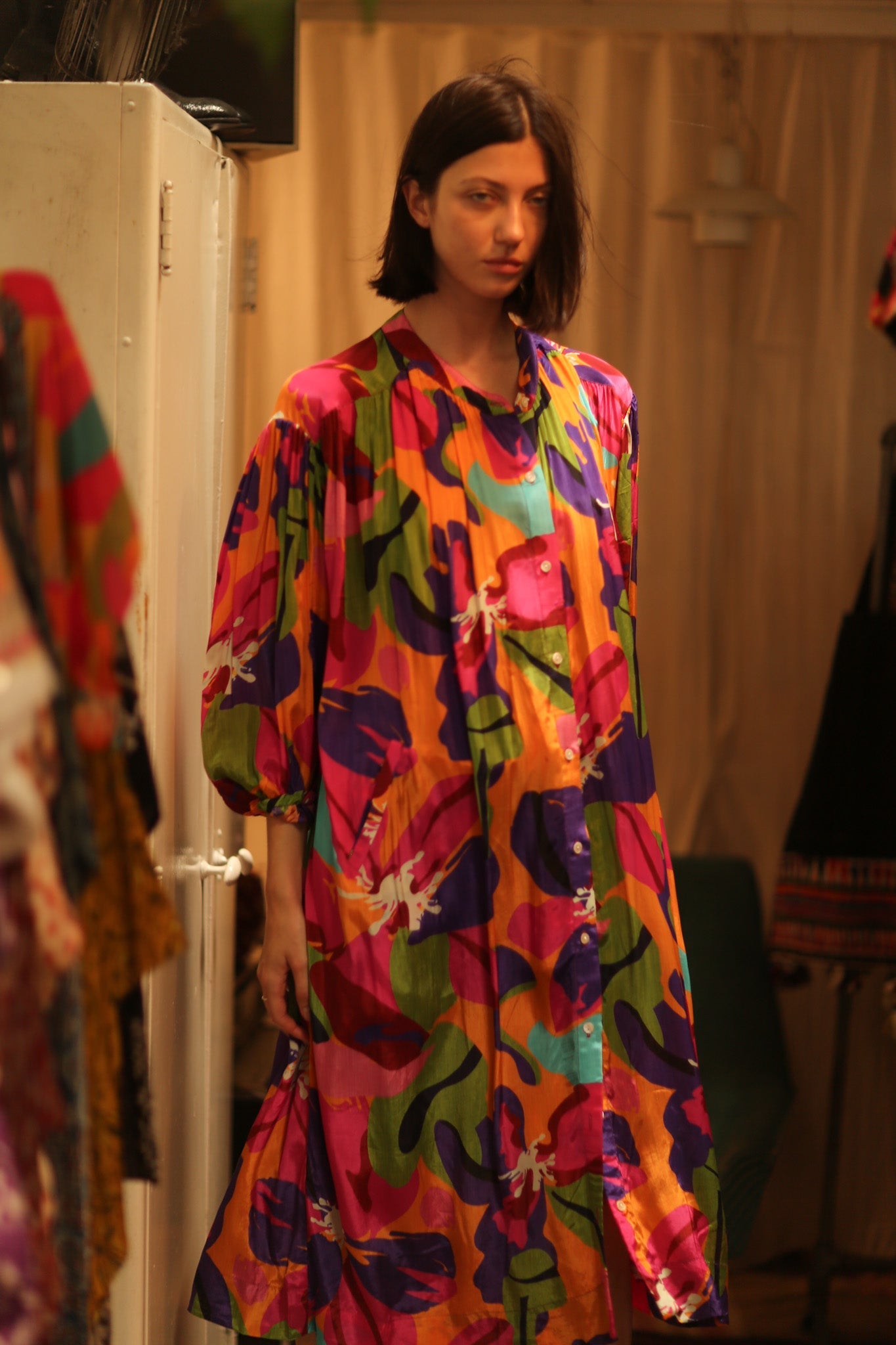 ELIZABETH SILK DRESS COLOR BOMB - BANGKOK TAILOR CLOTHING STORE - HANDMADE CLOTHING